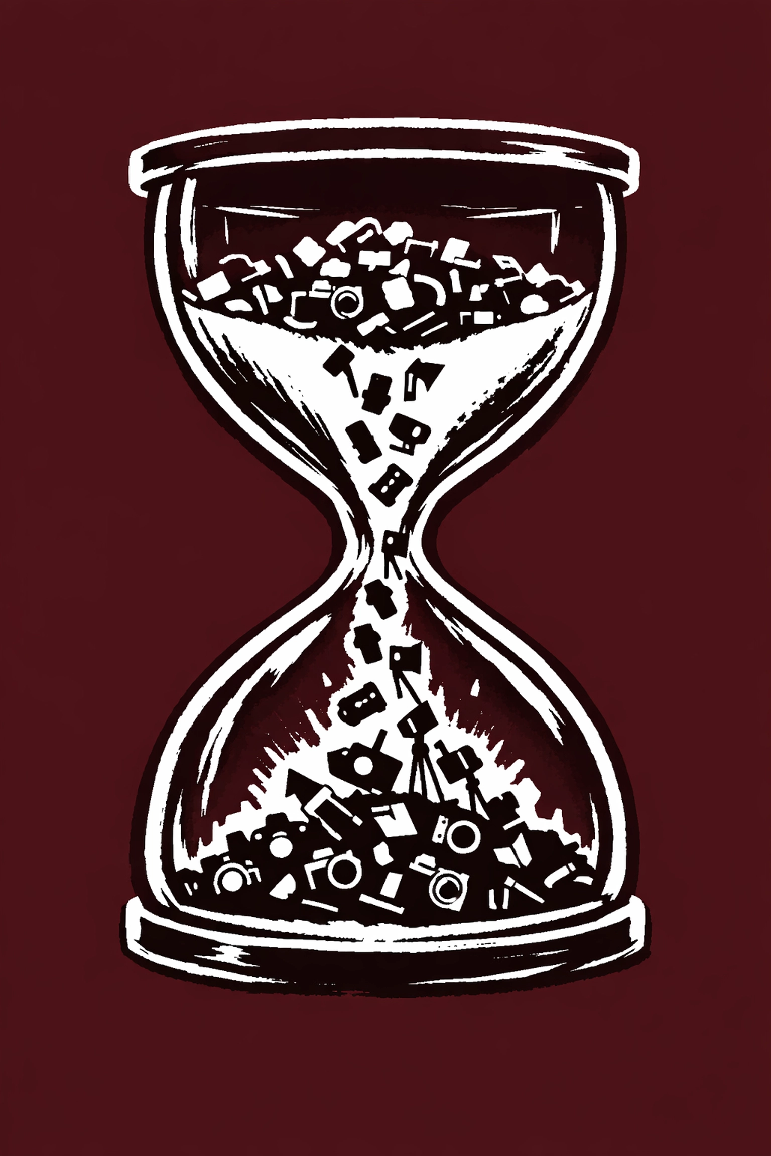 Hourglass with photography equipment illustrating wasted studio downtime and lost revenue