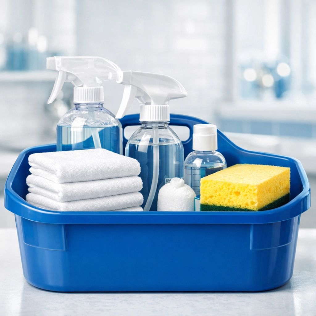 Professional grade supplies used for deep cleaning a 2-bedroom apartment in Massachusetts.