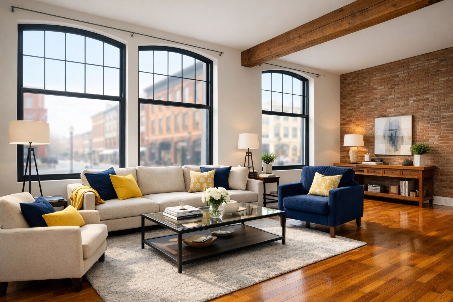 Polished hardwood floors in a historic loft following a thorough move-out cleaning Worcester MA service.