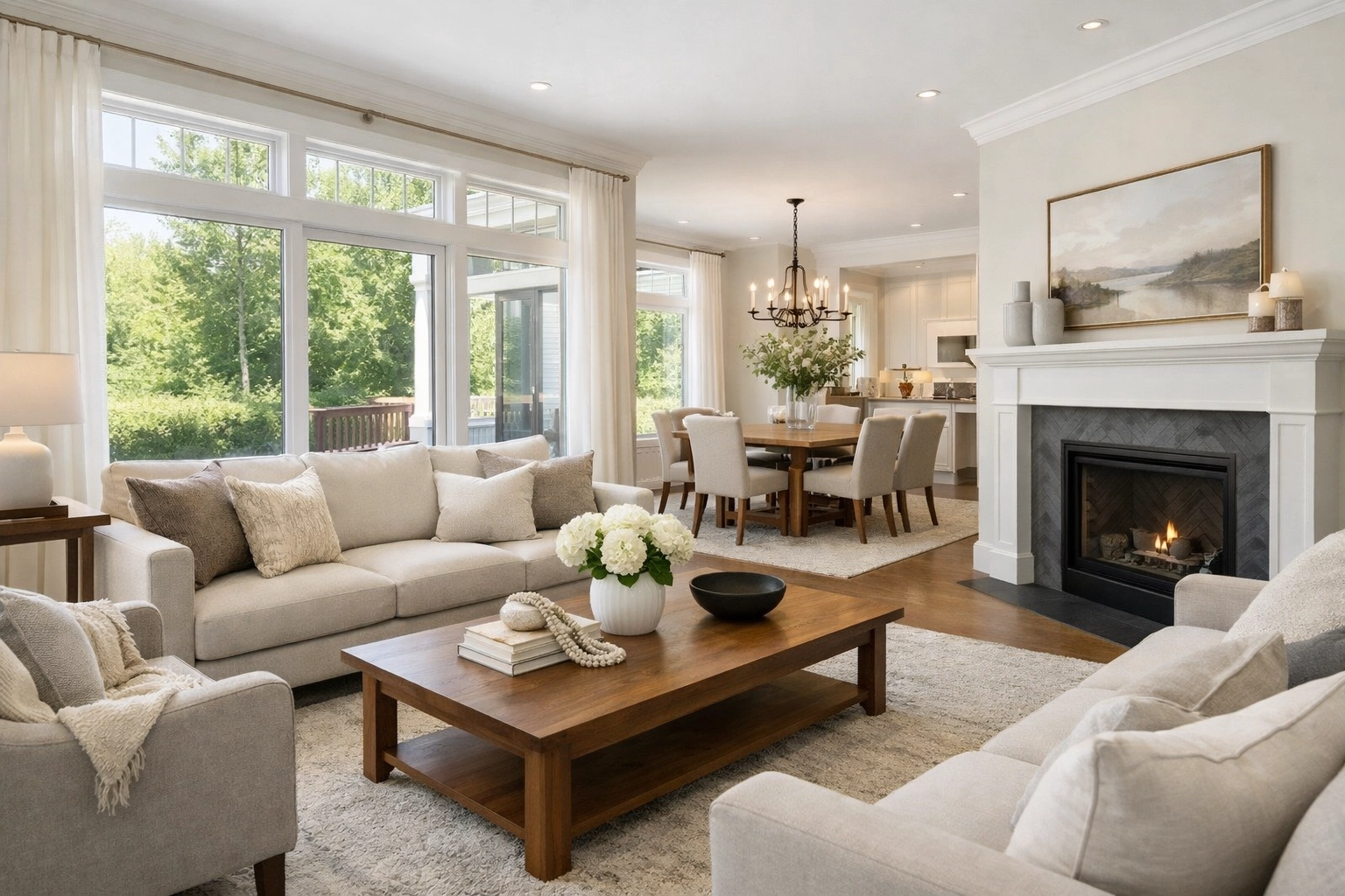 Staged modern living room in Simcoe County, designed to attract buyers for homes for sale Innisfil.