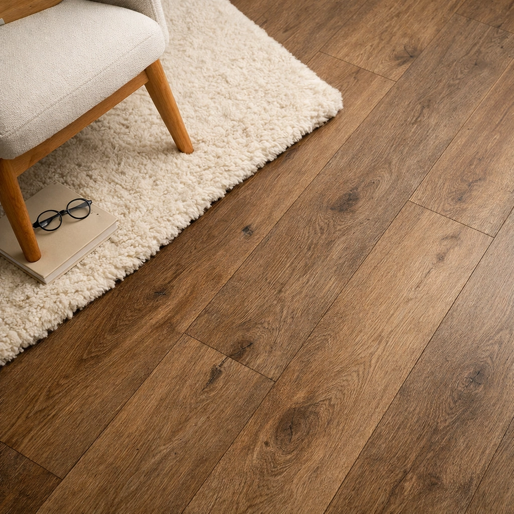 Stylish laminate flooring in a Saskatoon home designed for durability and tenant retention.
