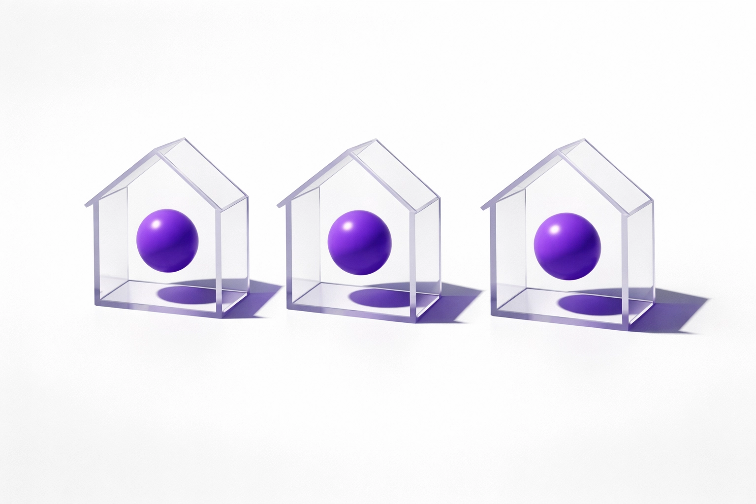 Abstract house frames representing individual project cost centers in construction bookkeeping.