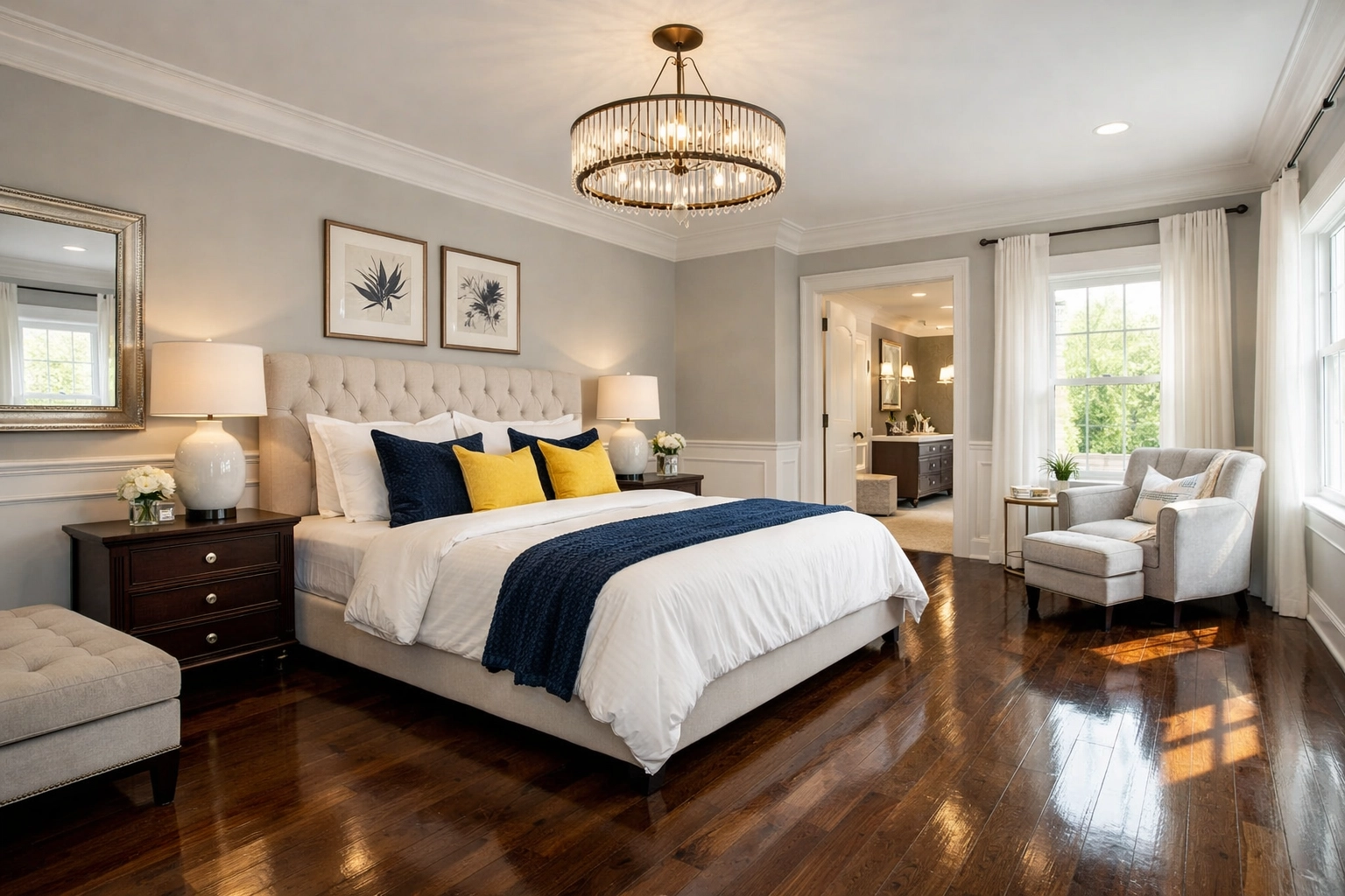 Move-in ready luxury bedroom in Carlisle after expert post construction cleaning services.