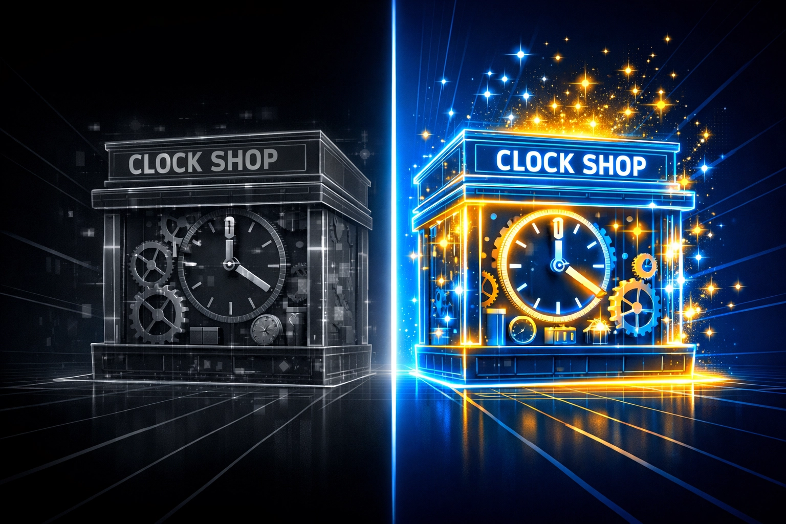 Side-by-side comparison of a stagnant business and one with active Google Business Profile optimization.