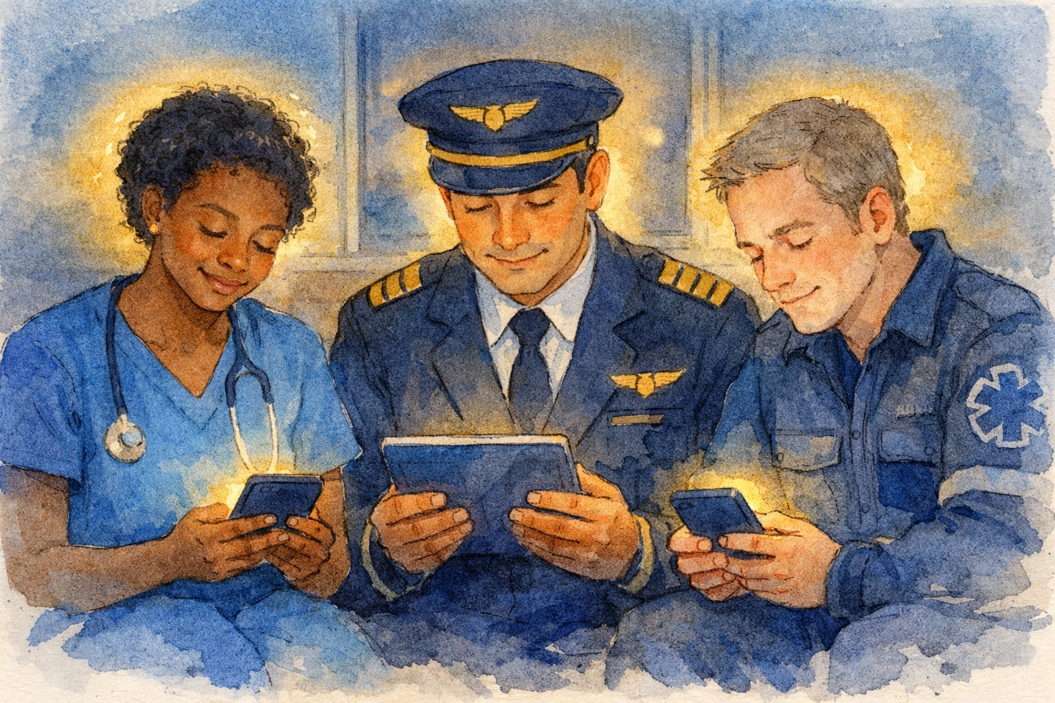 Night shift workers connecting through faith and technology during late hours