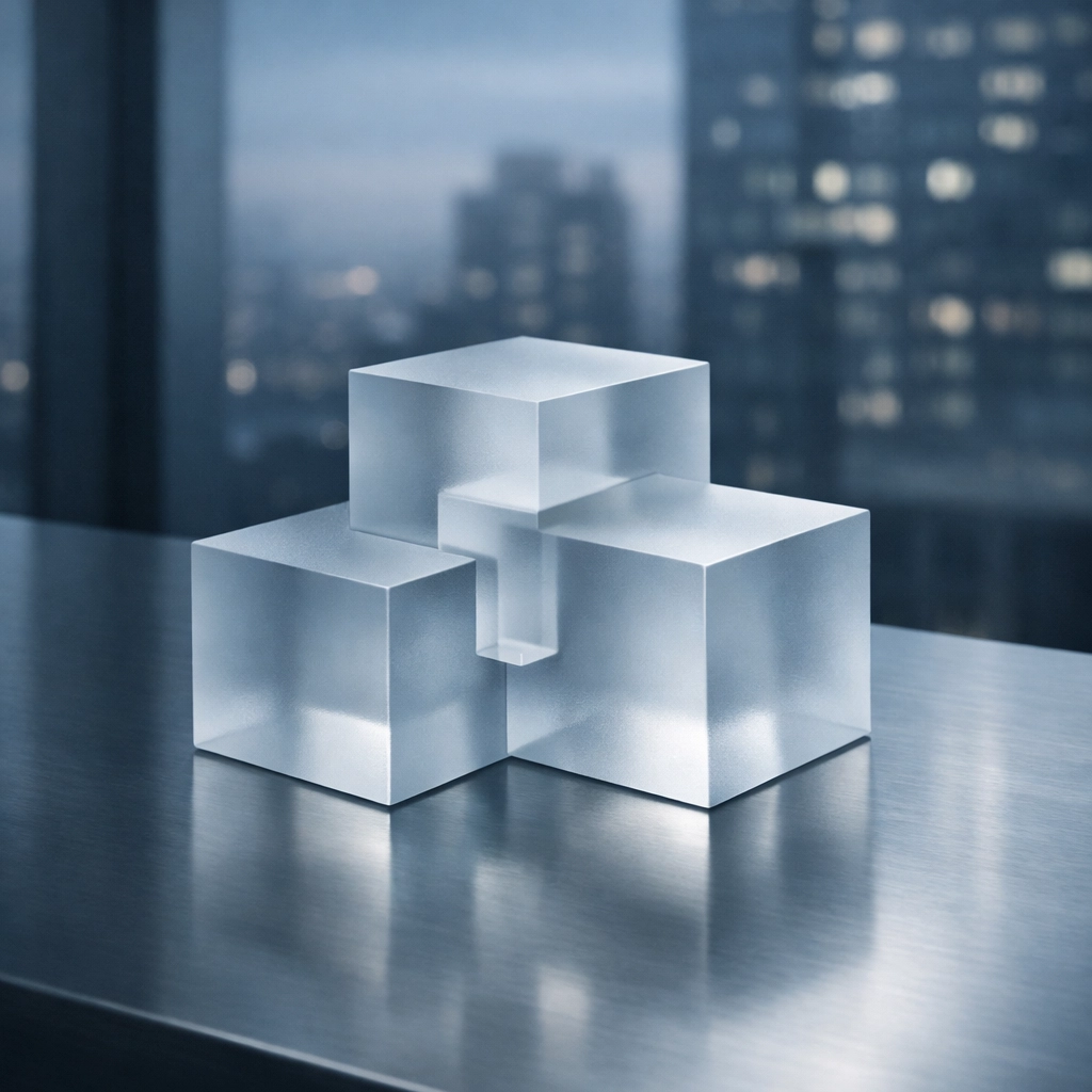 Integrated financial statements represented by interlocking cubes for a robust startup financial model.