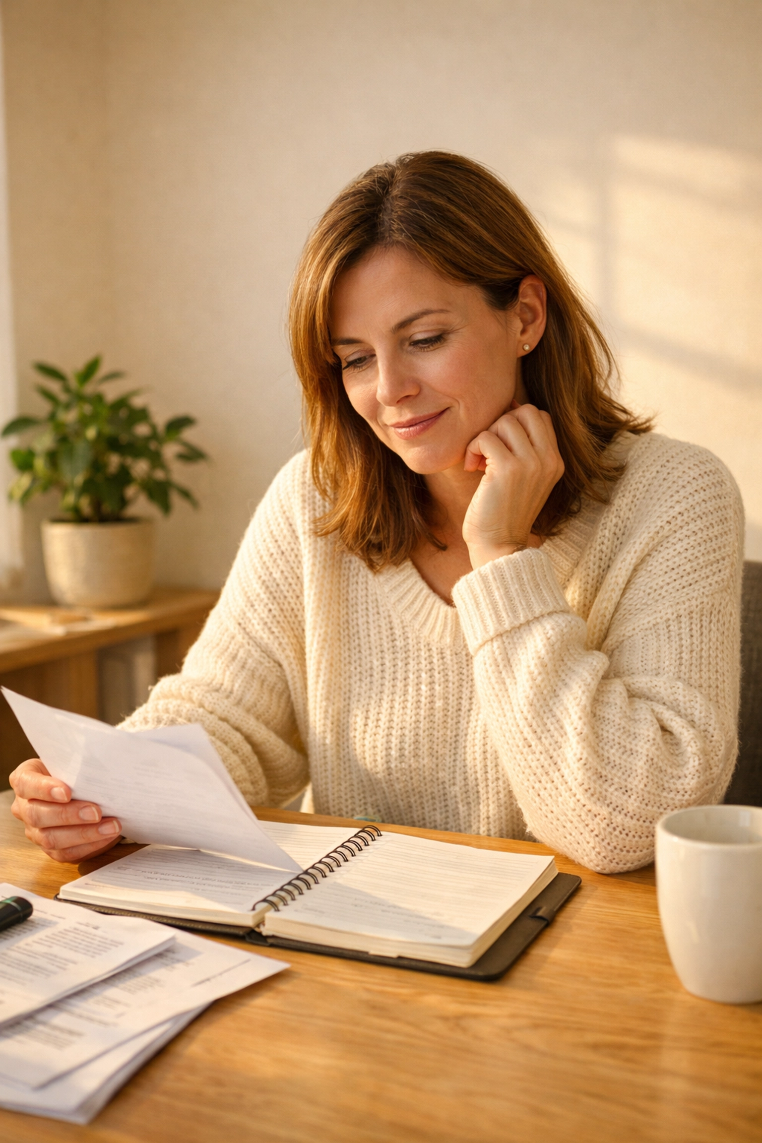 Professional woman assessing AI readiness and skills gaps at her desk in a bright office.