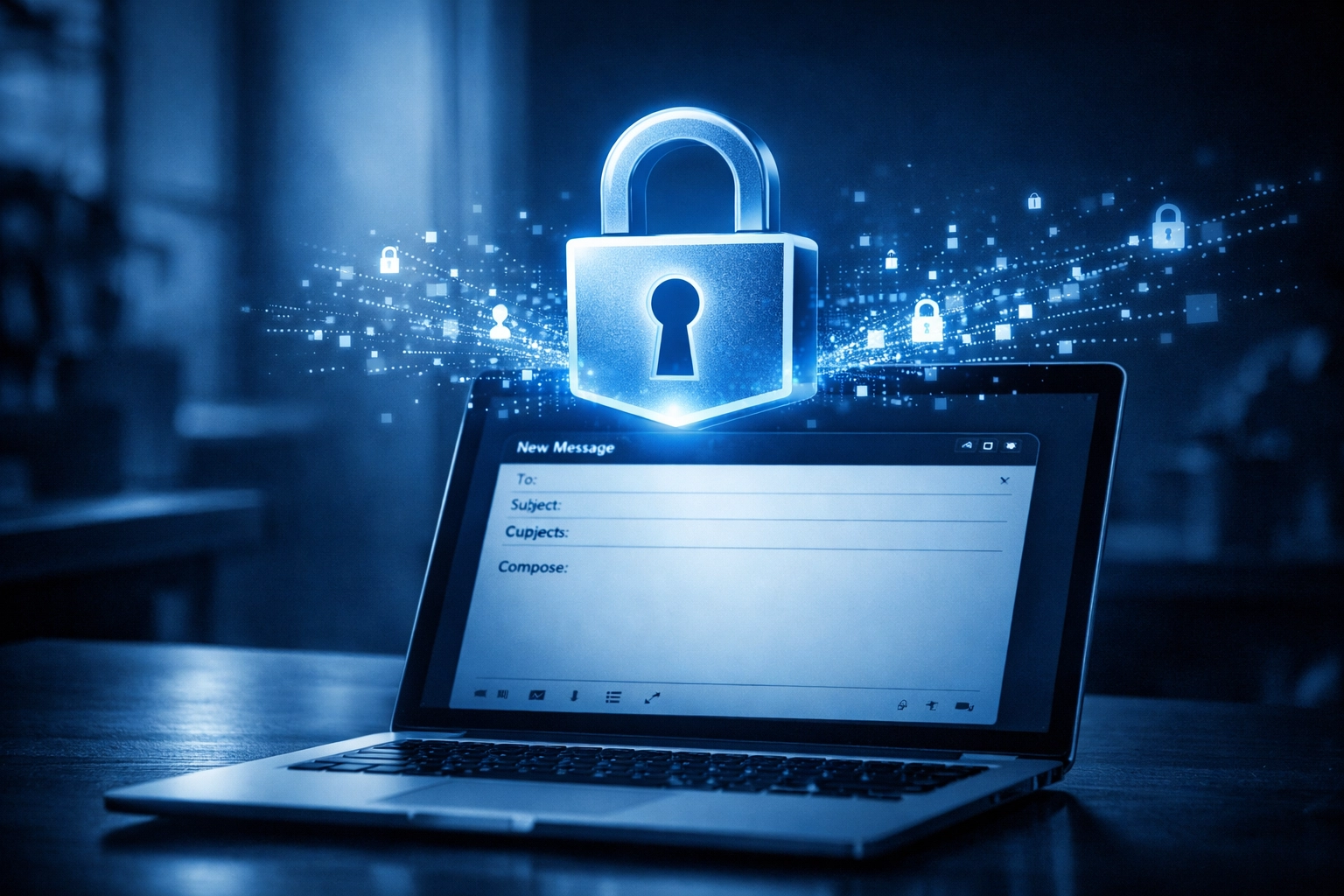 Secure email encryption concept with padlock protecting Gmail communications