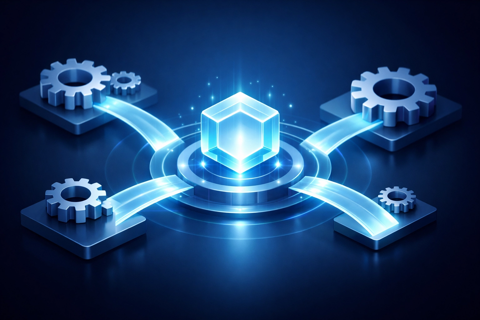 Digital core connecting industrial systems, representing the shift from vendor to AI infrastructure.