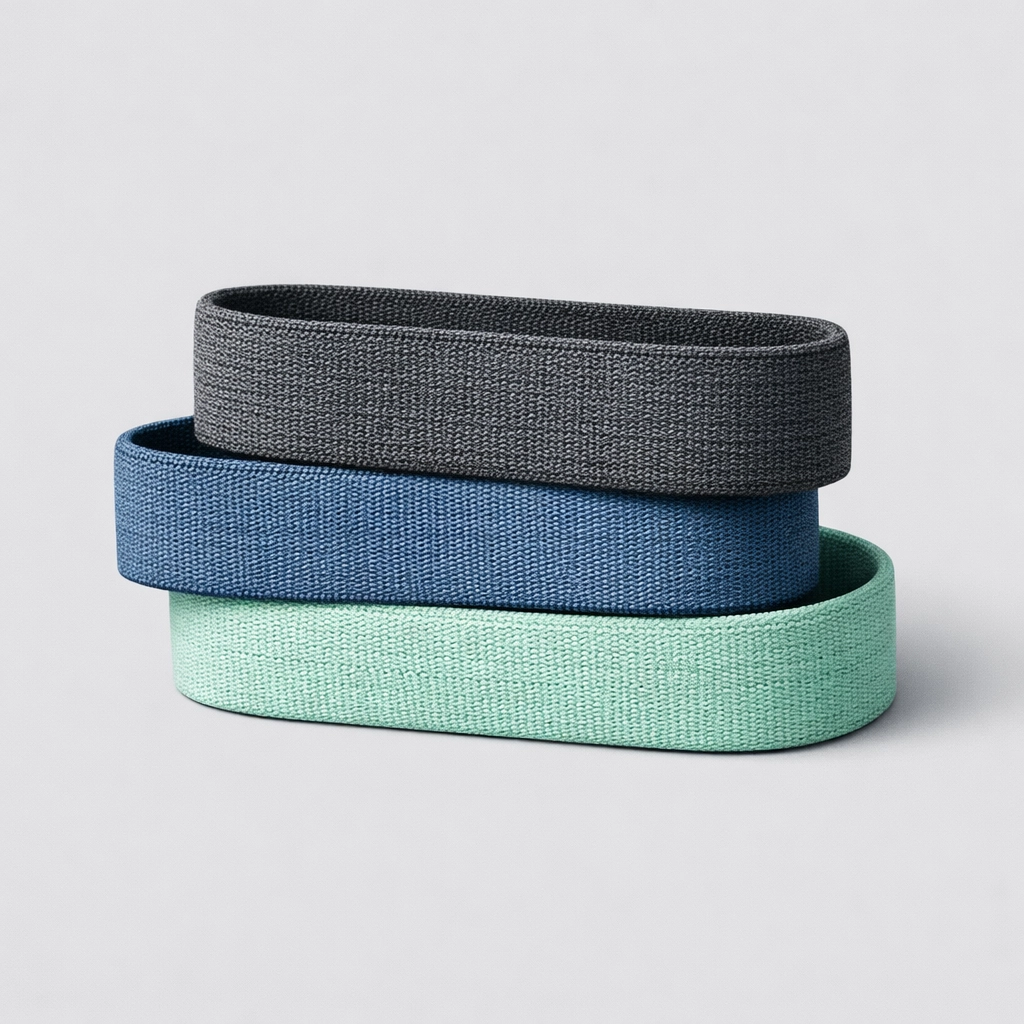 Three fabric mini resistance bands for glute activation and hip stability workouts.