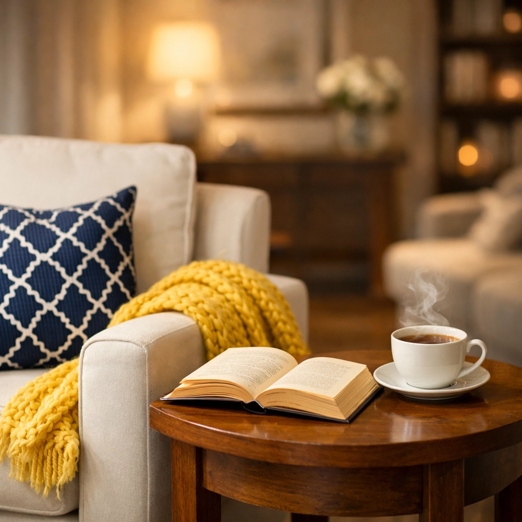 A peaceful, dust-free reading nook in a Worcester home, highlighting the benefits of a winter cleaning sanctuary.