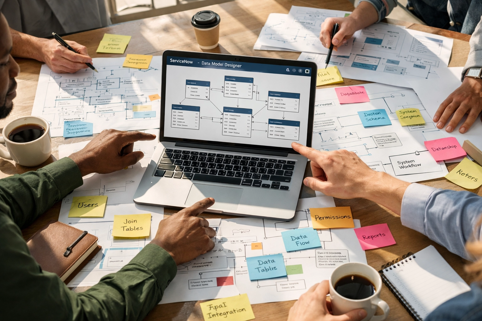 Team planning ServiceNow custom app data model architecture for retail and manufacturing