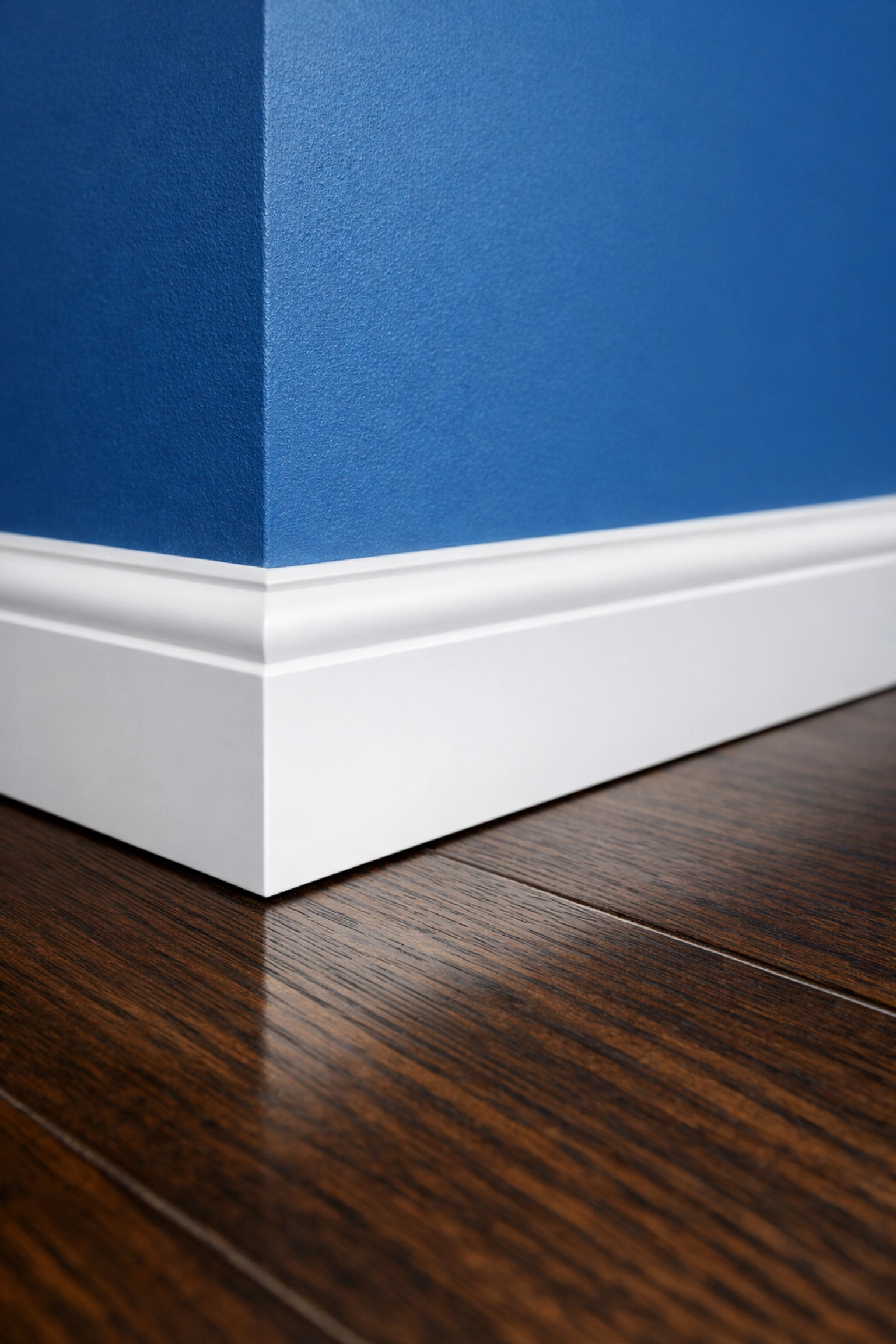 Detail-oriented deep cleaning in Hingham MA showing spotless white baseboards and dark wood flooring.