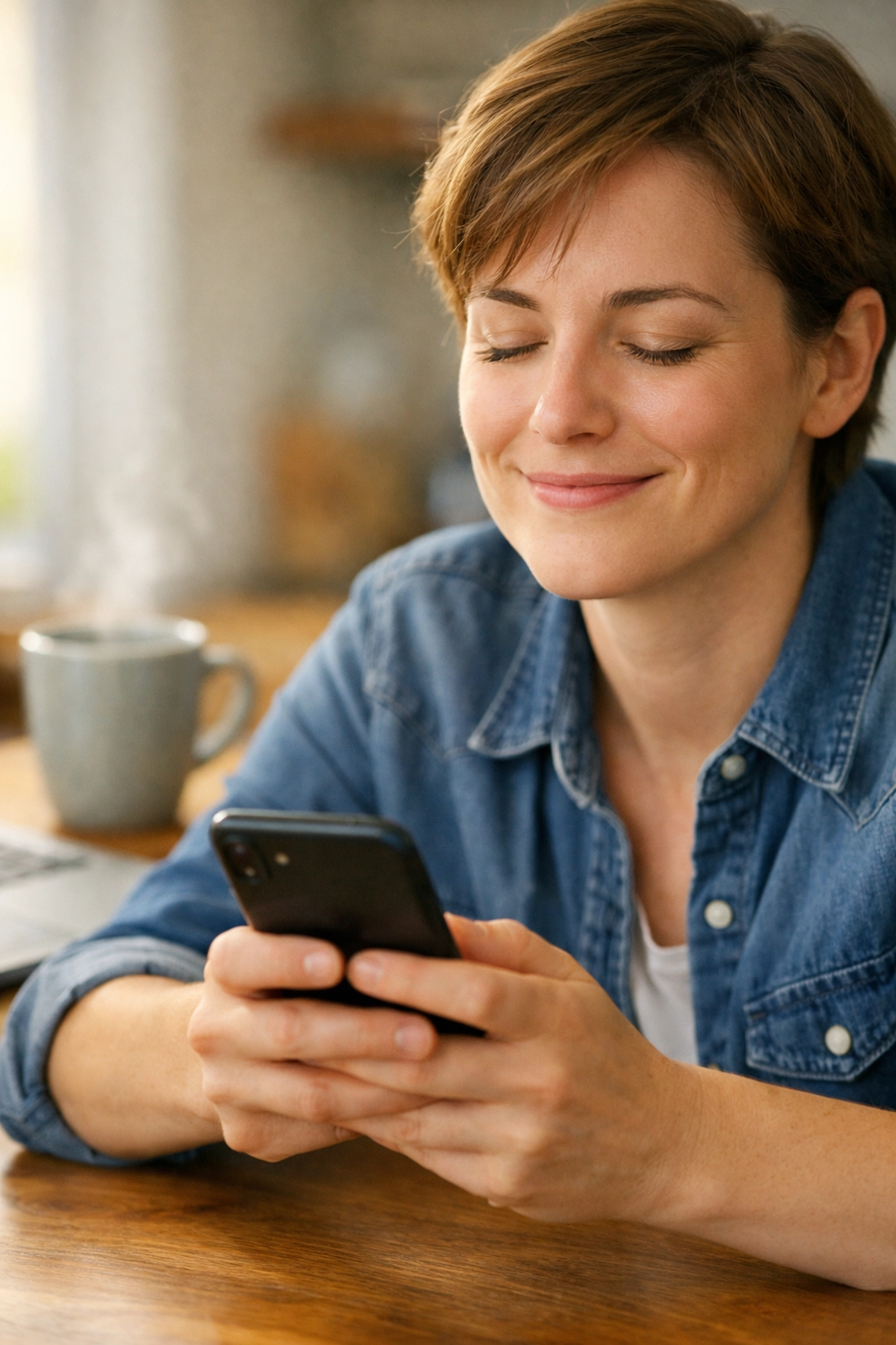 Personne soulagée recevant une approbation de prêt sans enquête de crédit au Canada sur son mobile.