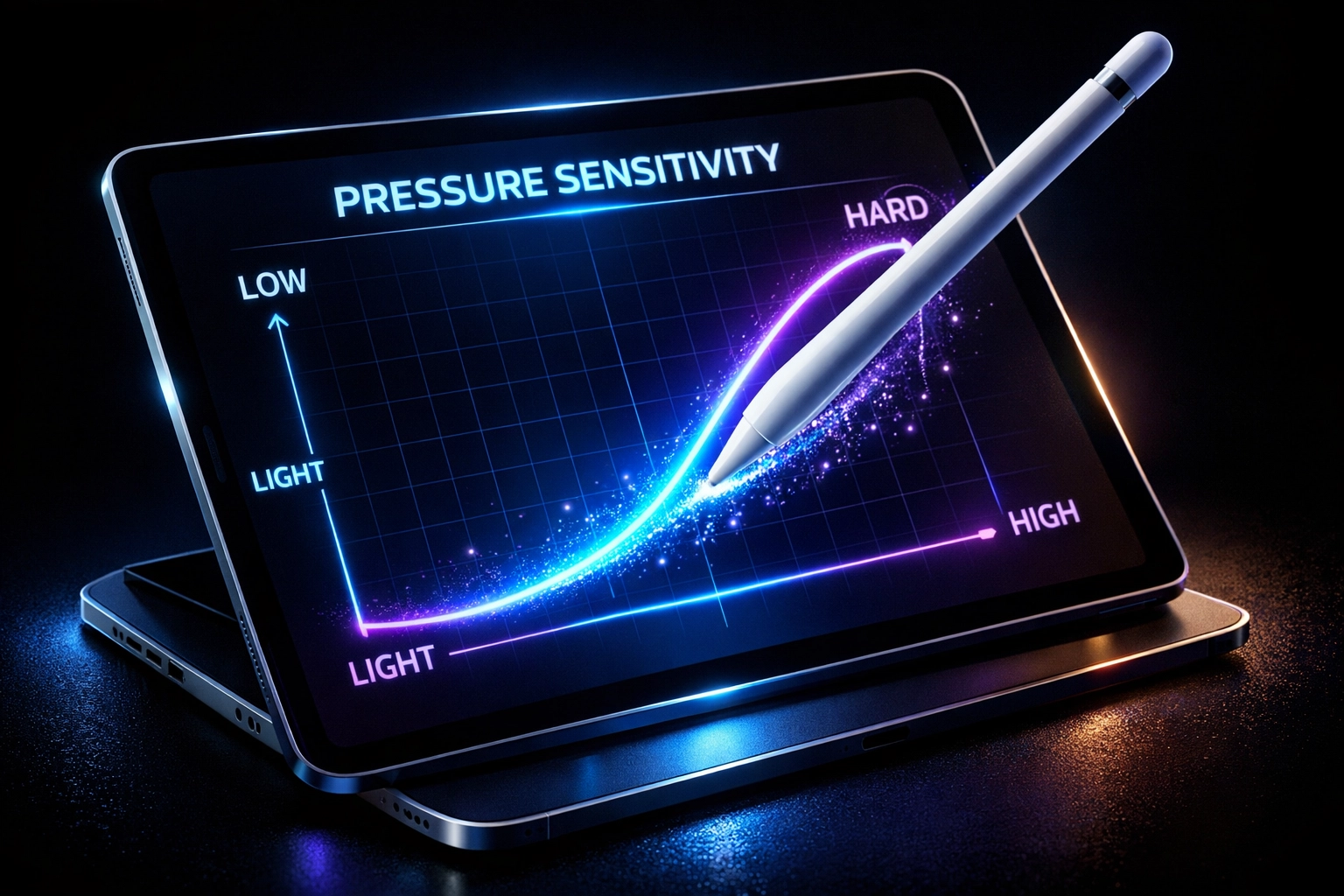 Procreate pressure curve settings displayed on iPad with Apple Pencil for brush customization