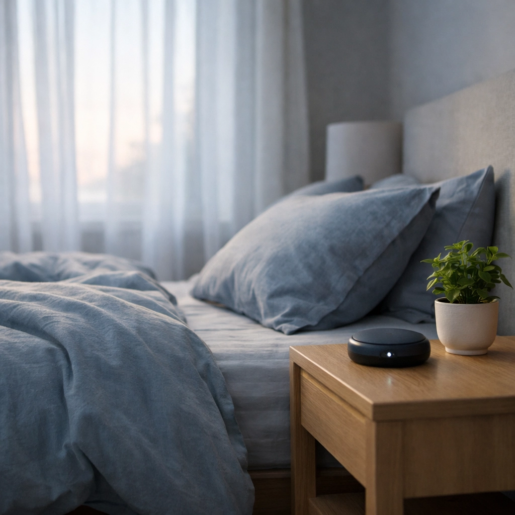 Peaceful bedroom environment supporting healthy sleep and circadian rhythms