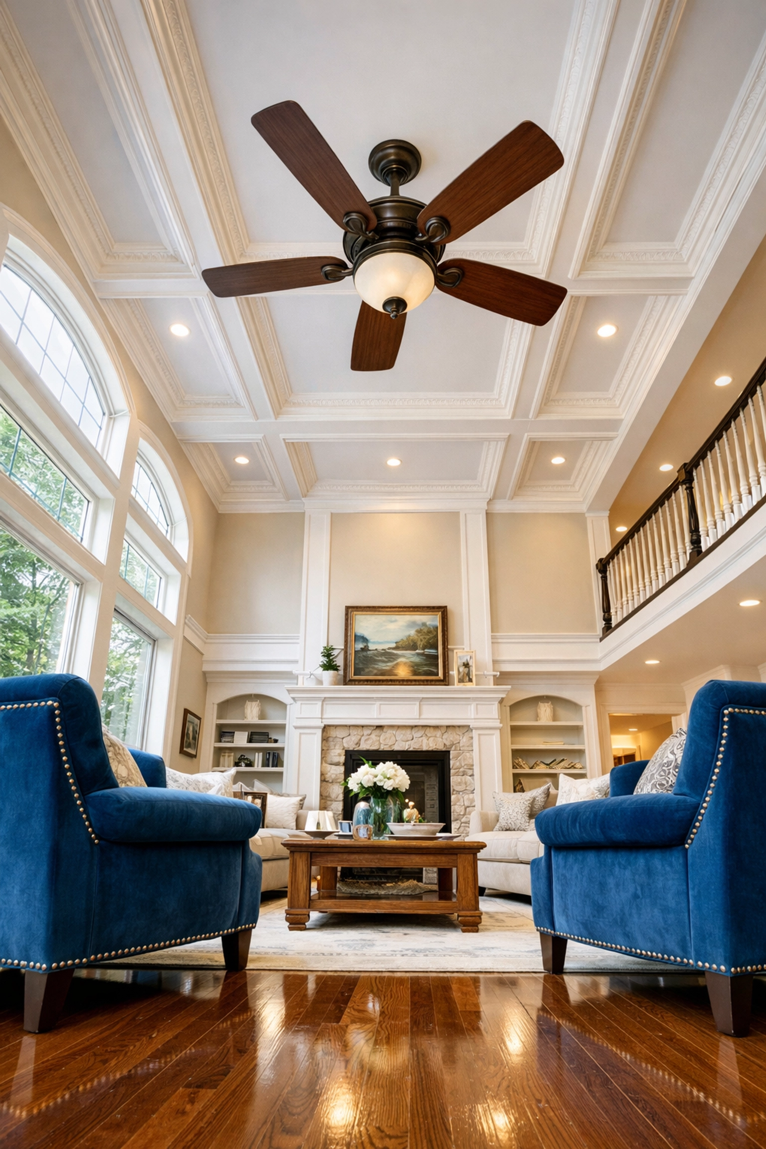 Pristine living room showing top-to-bottom residential house cleaning Ashby MA results.