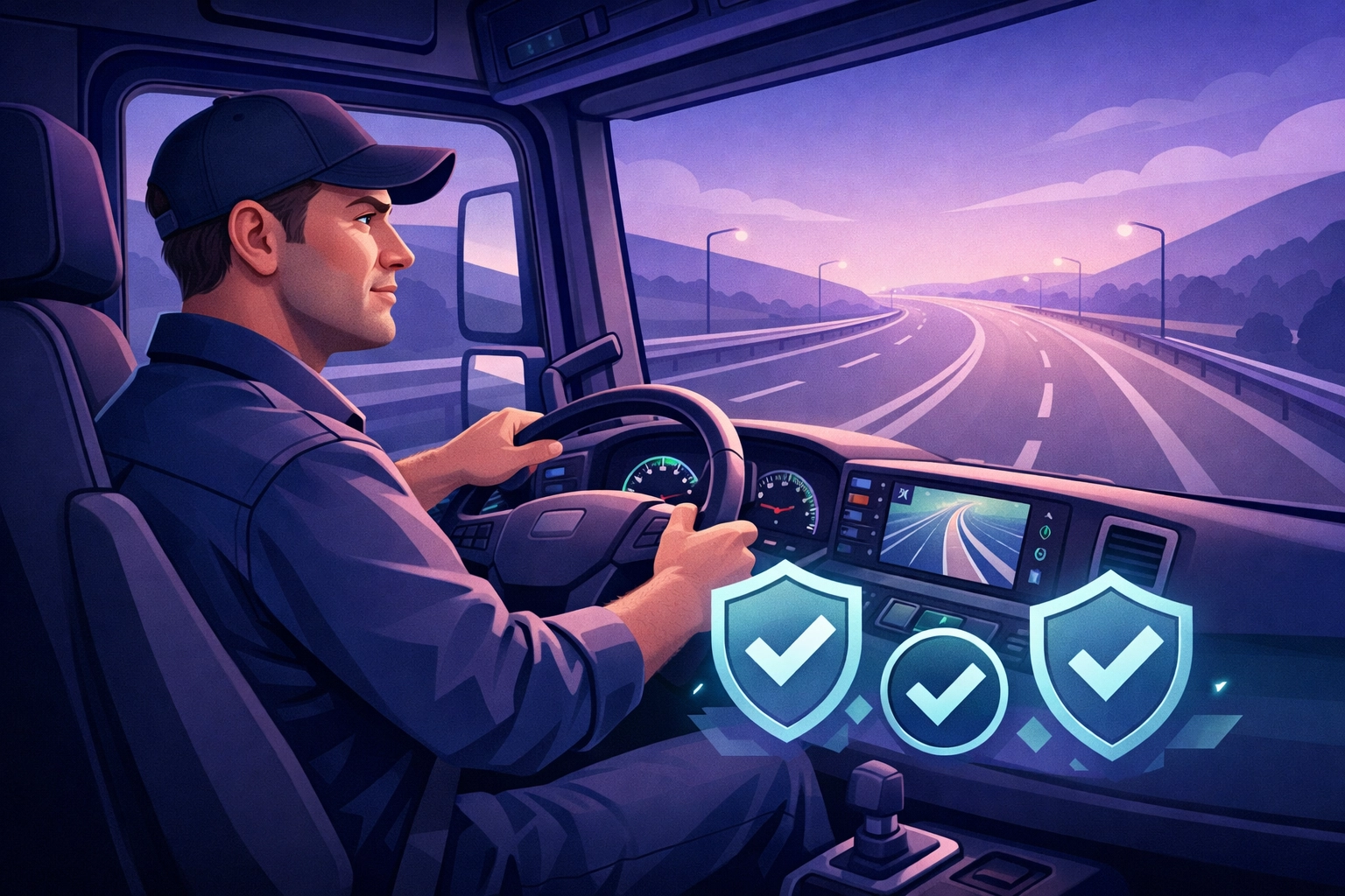 HGV driver jobs in the North West showing a qualified professional behind the wheel of a truck.