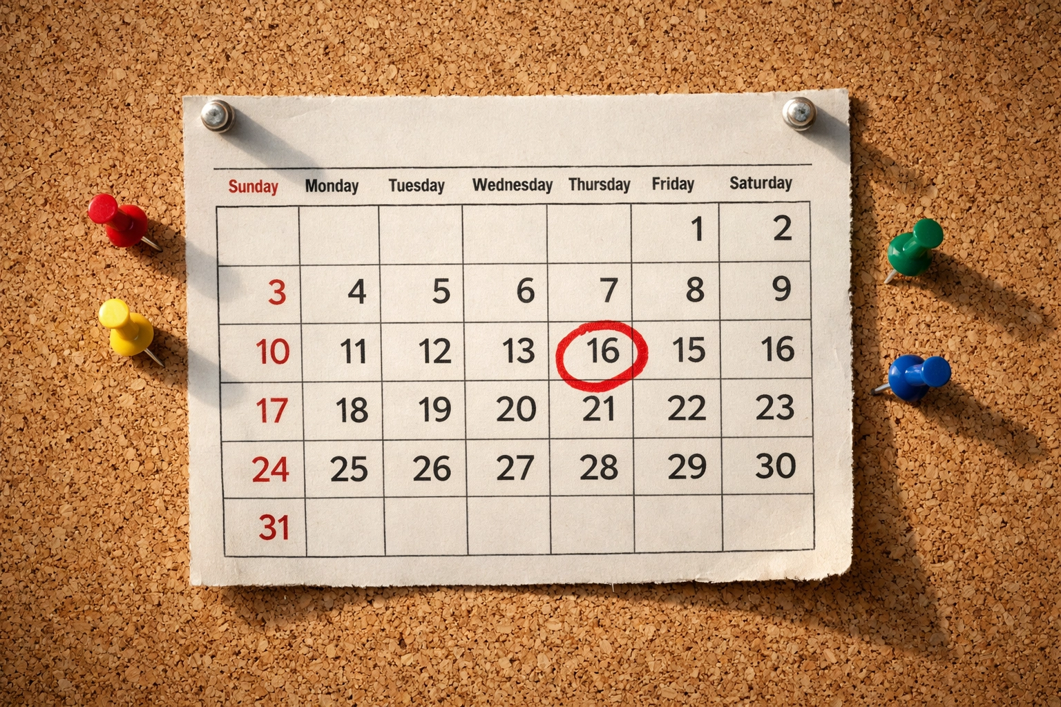 Calendar showing 30-day notice period for month-to-month rental property tenants