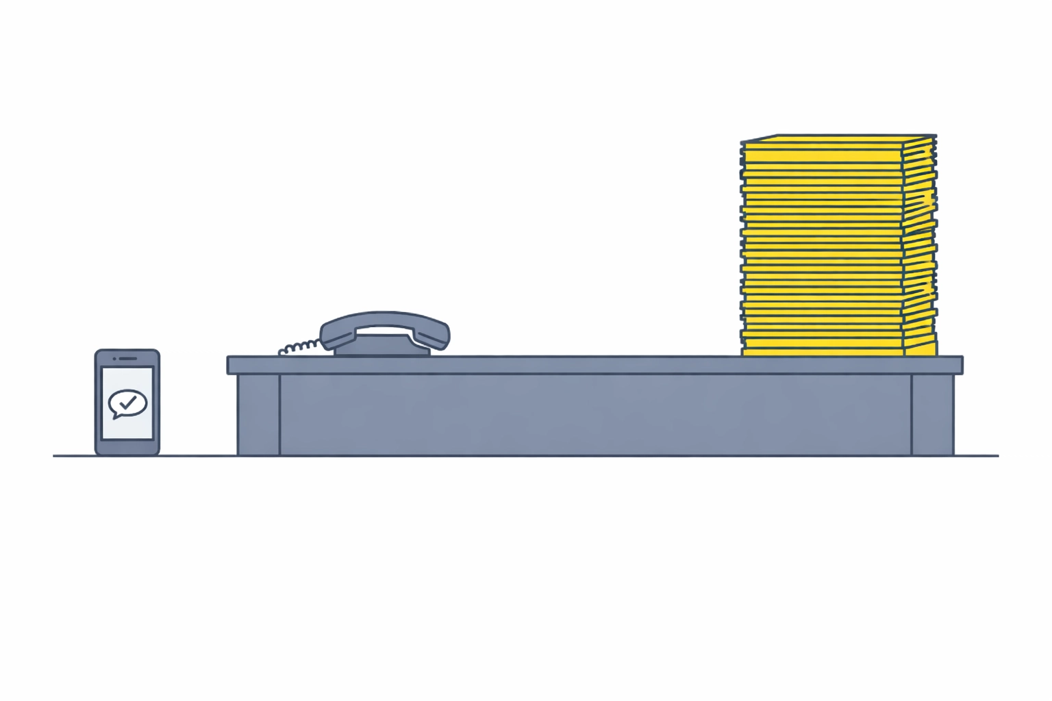 Illustration of a construction supplier ignoring a quote request sent from a mobile phone.