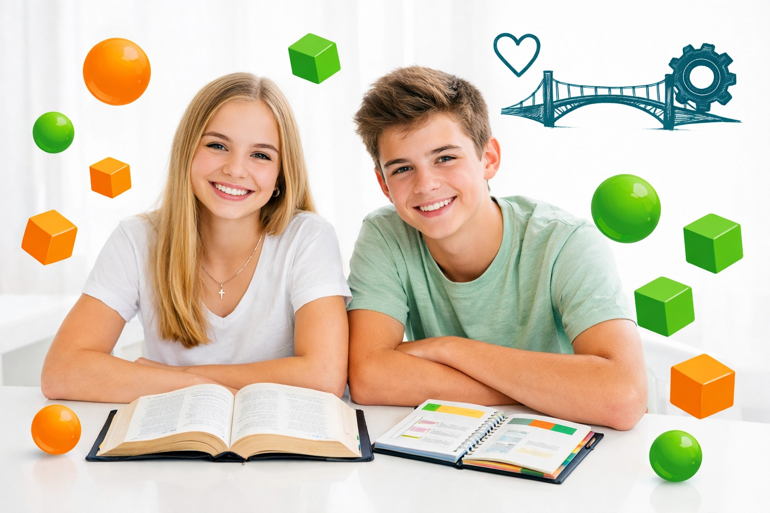 Teenagers studying a Bible and planner to develop Christian life skills and daily habits.