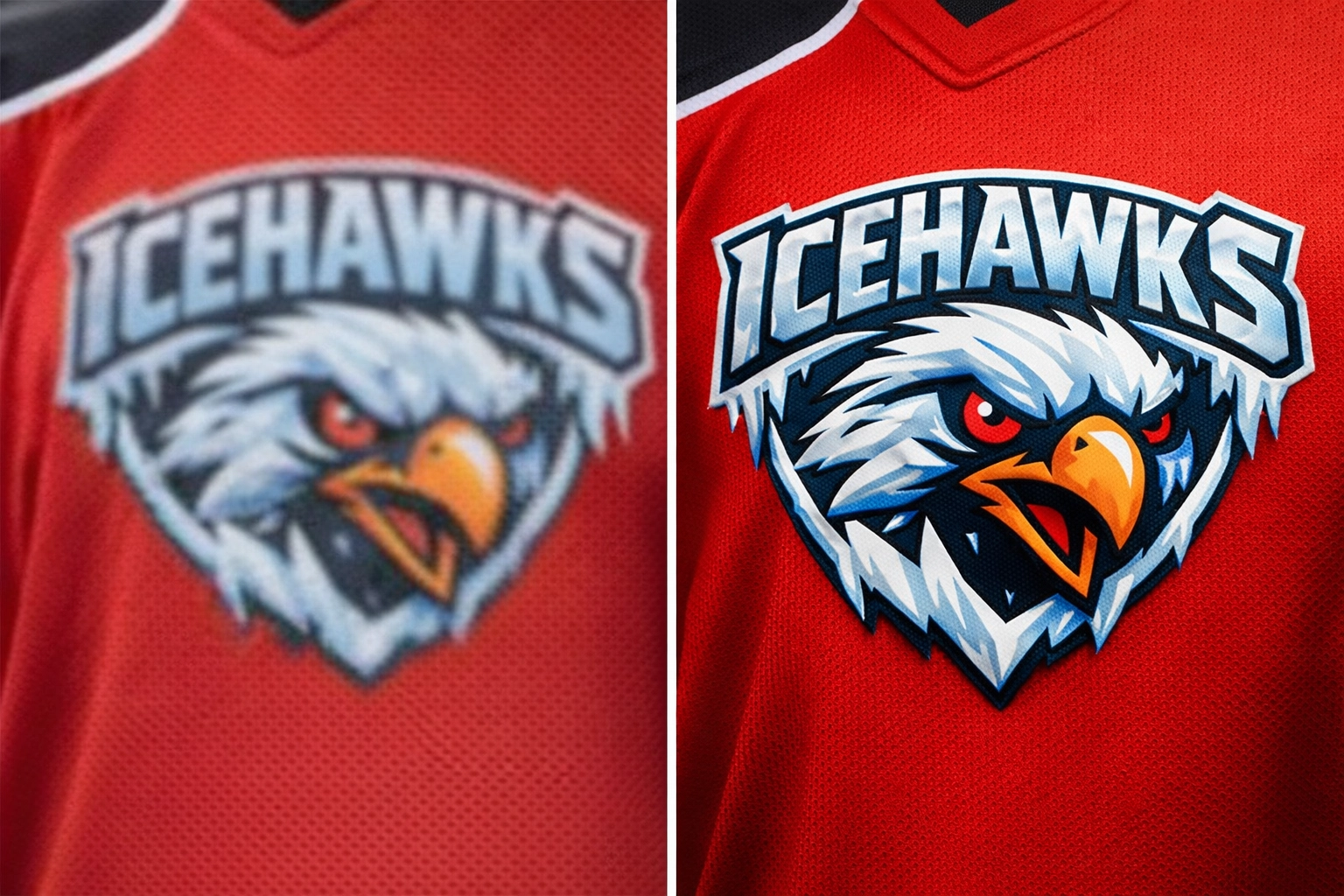Comparison of low-resolution versus high-quality screen printing on custom team jerseys