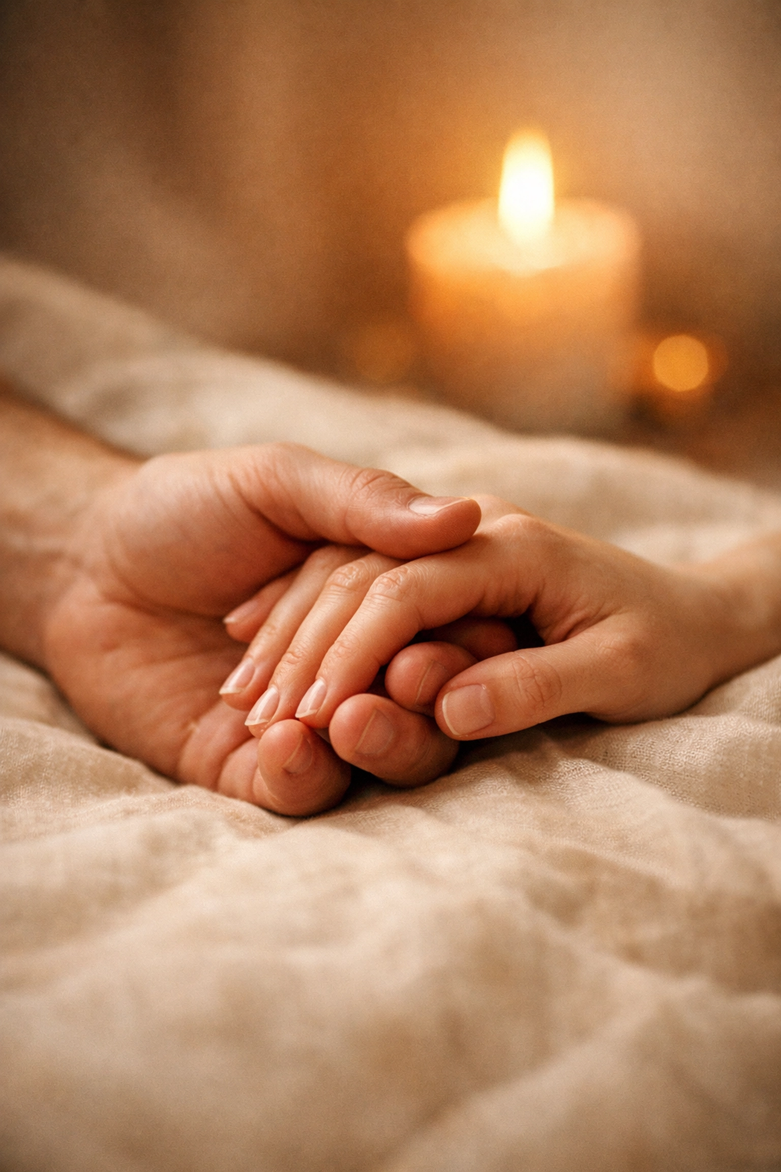 Couple holding hands by candlelight, symbolizing intimate and meaningful gifts for wife on first night.