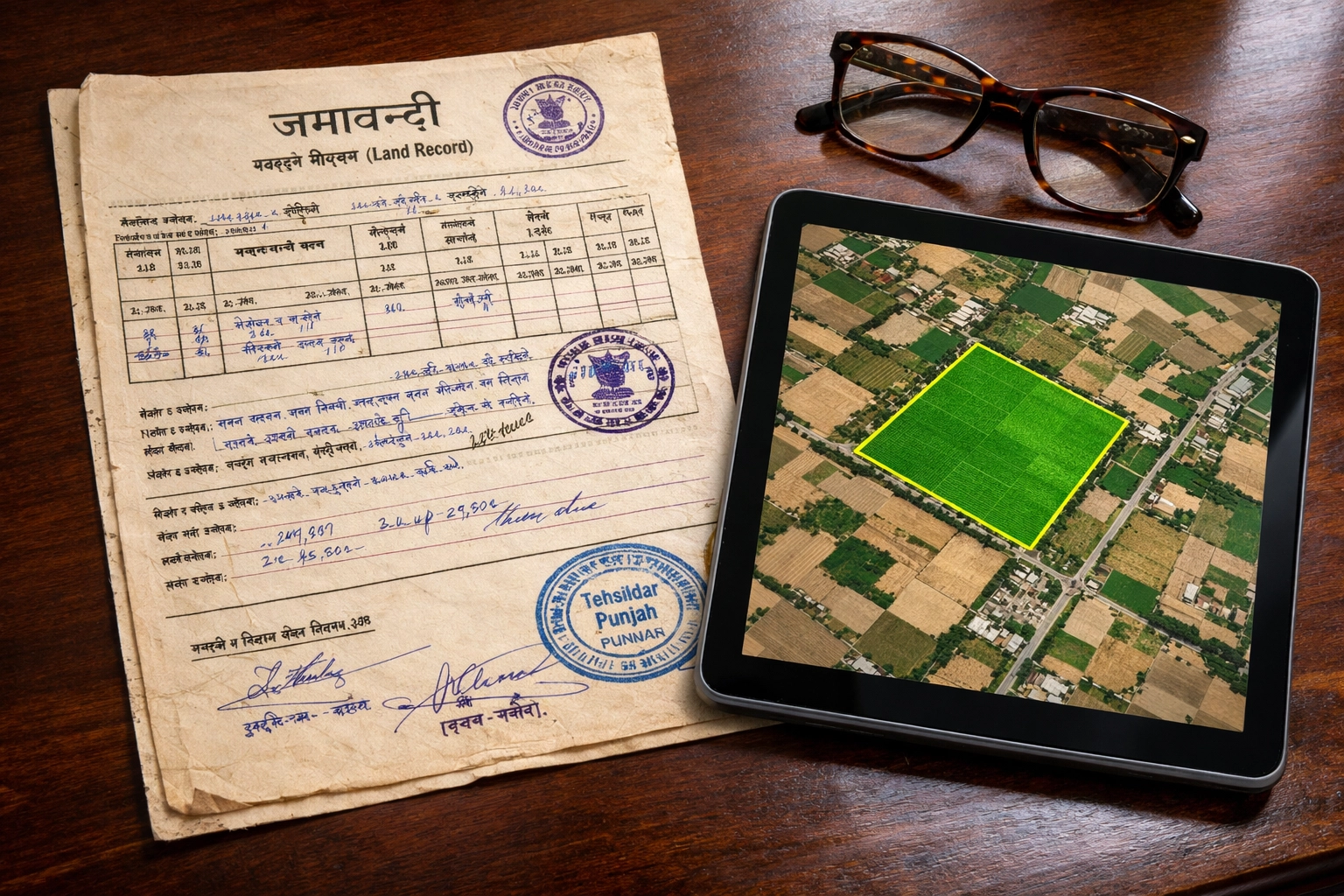 Official Jamabandi document and digital land map for NRI property sales in Jalandhar.