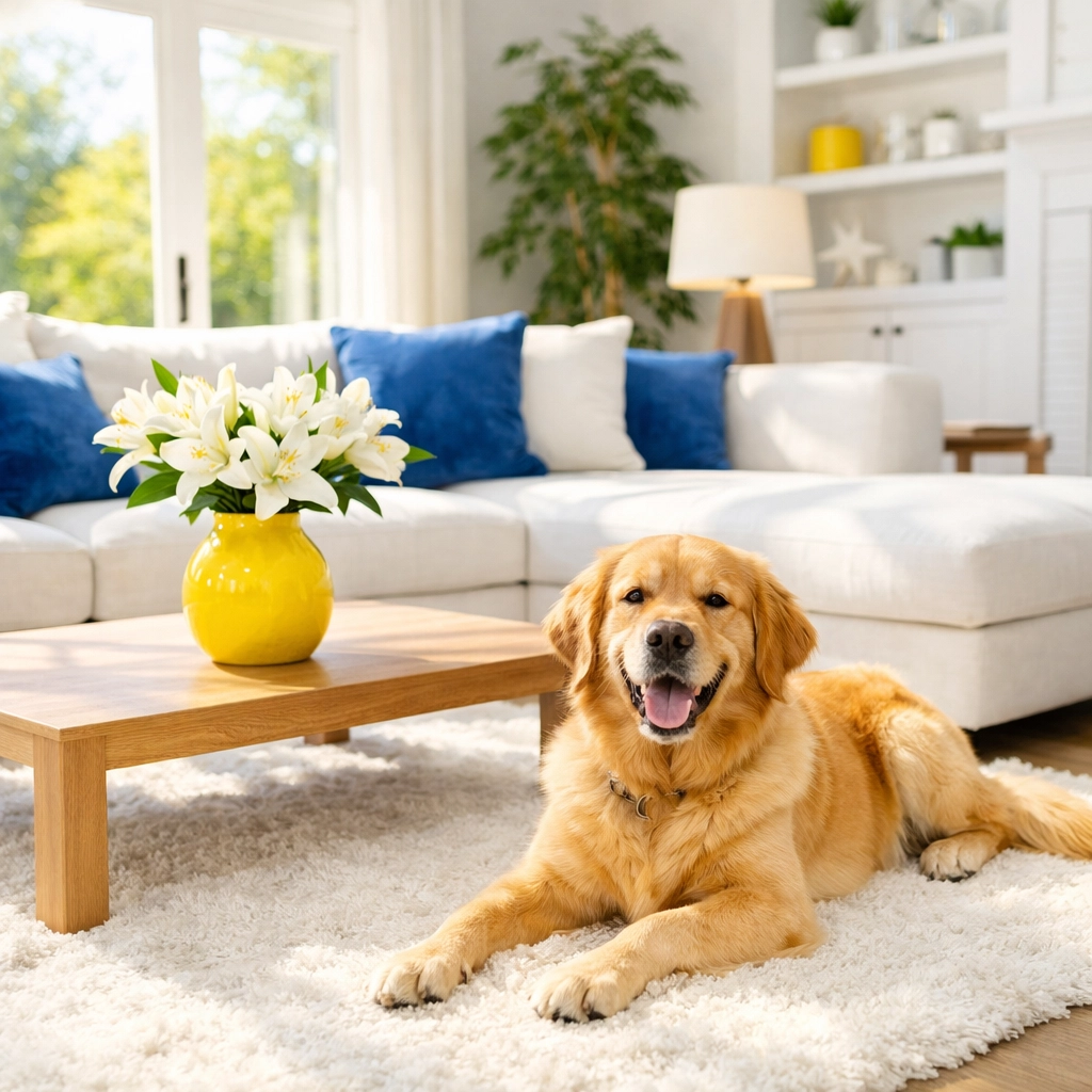 A clean, pet-safe living room following an eco-friendly deep cleaning Wellesley MA service.