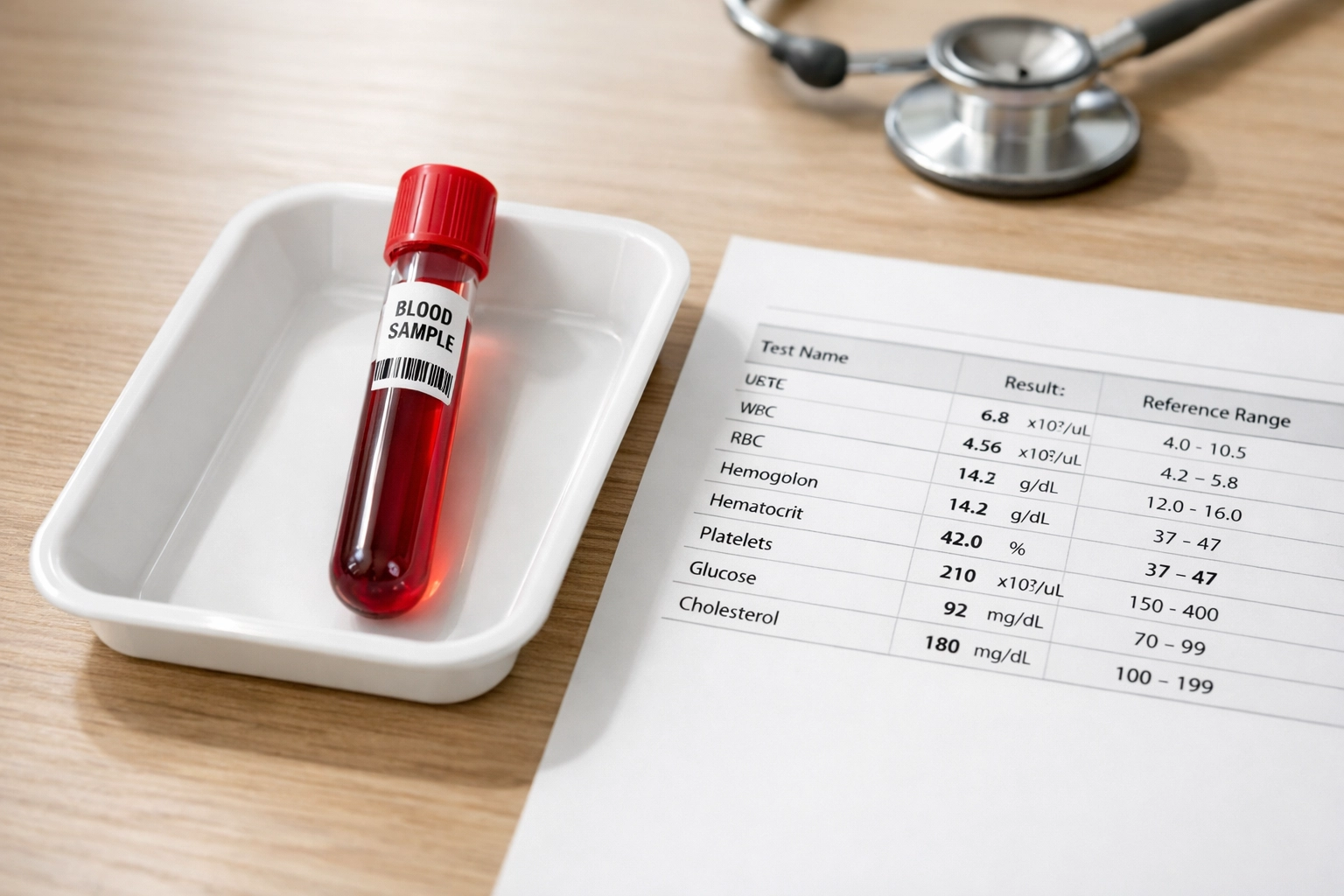 Blood test vial and CMP lab report showing kidney and liver test results