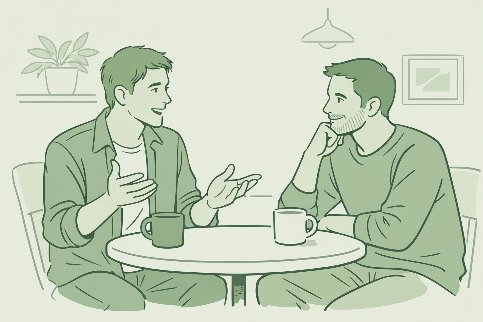 Two men openly communicating about feelings and boundaries in their relationship