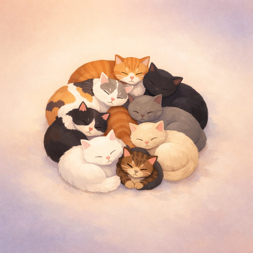 Circle of diverse cats representing found family and Christian community in Garfield Movie