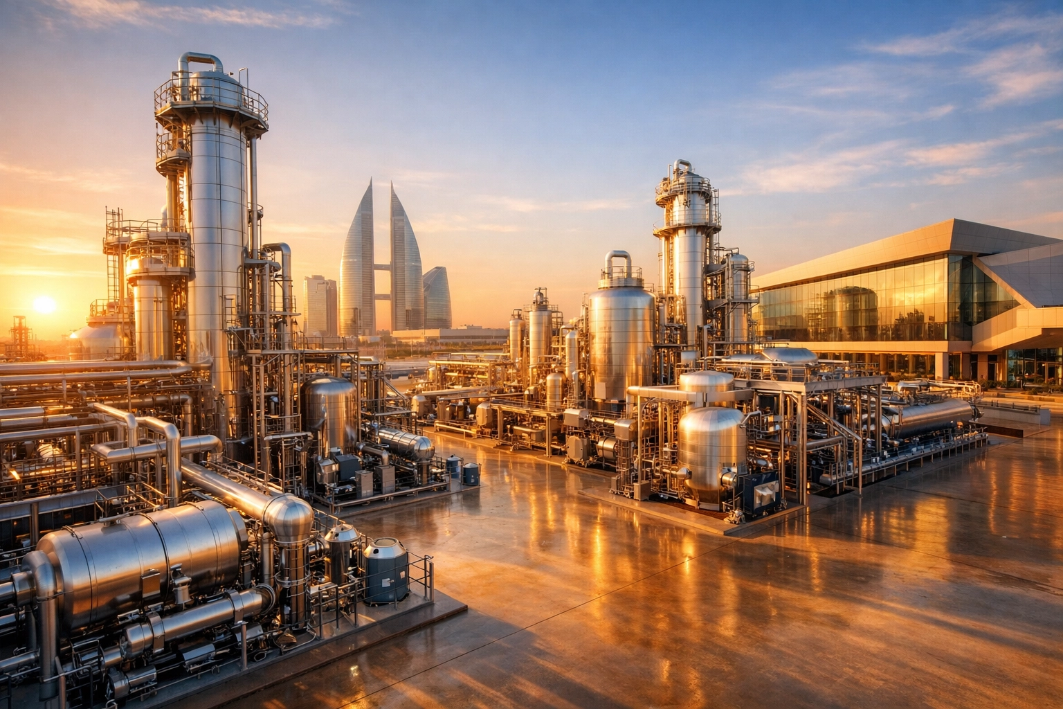 Modern industrial facility in the GCC with advanced manufacturing equipment and steel structures