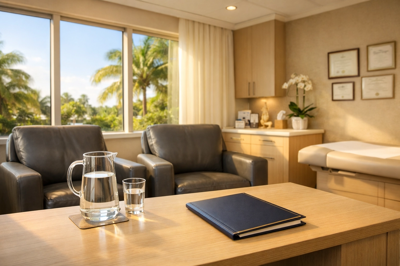 Professional medical consultation room in Boca Raton for private ED treatment and men's health discussions.