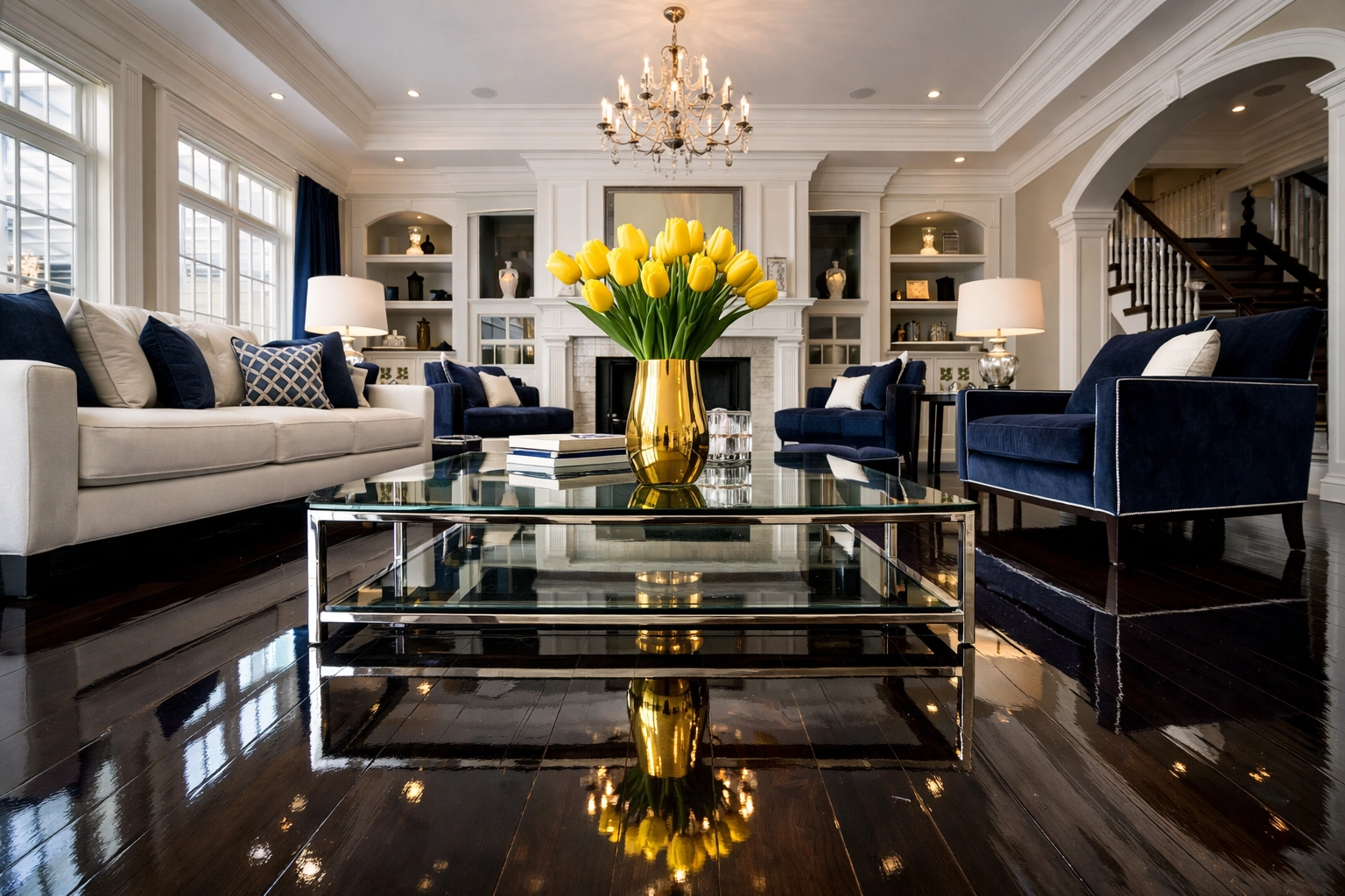 Pristine Dover living room showing the detail-oriented results of professional residential cleaning Massachusetts.
