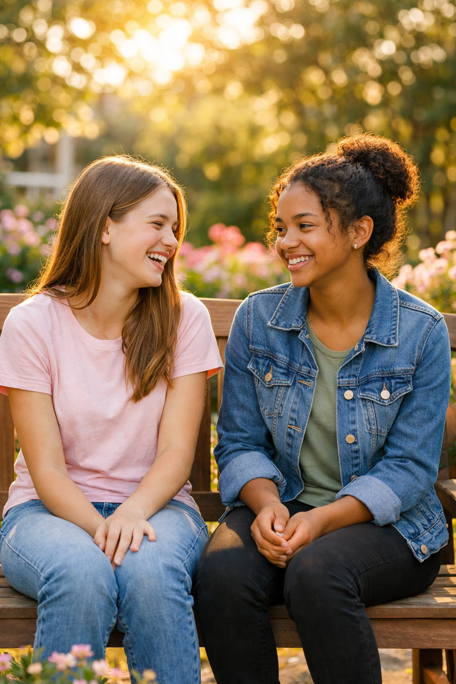 Friendly peer support and laughter at a high-quality youth residential treatment center.