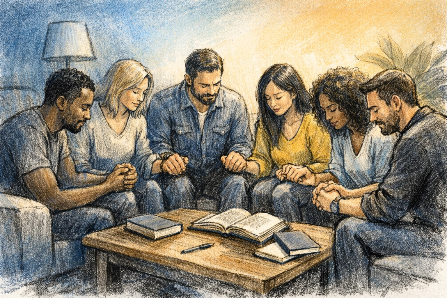 Diverse people kneeling in prayer seeking spiritual awakening in Memphis 901