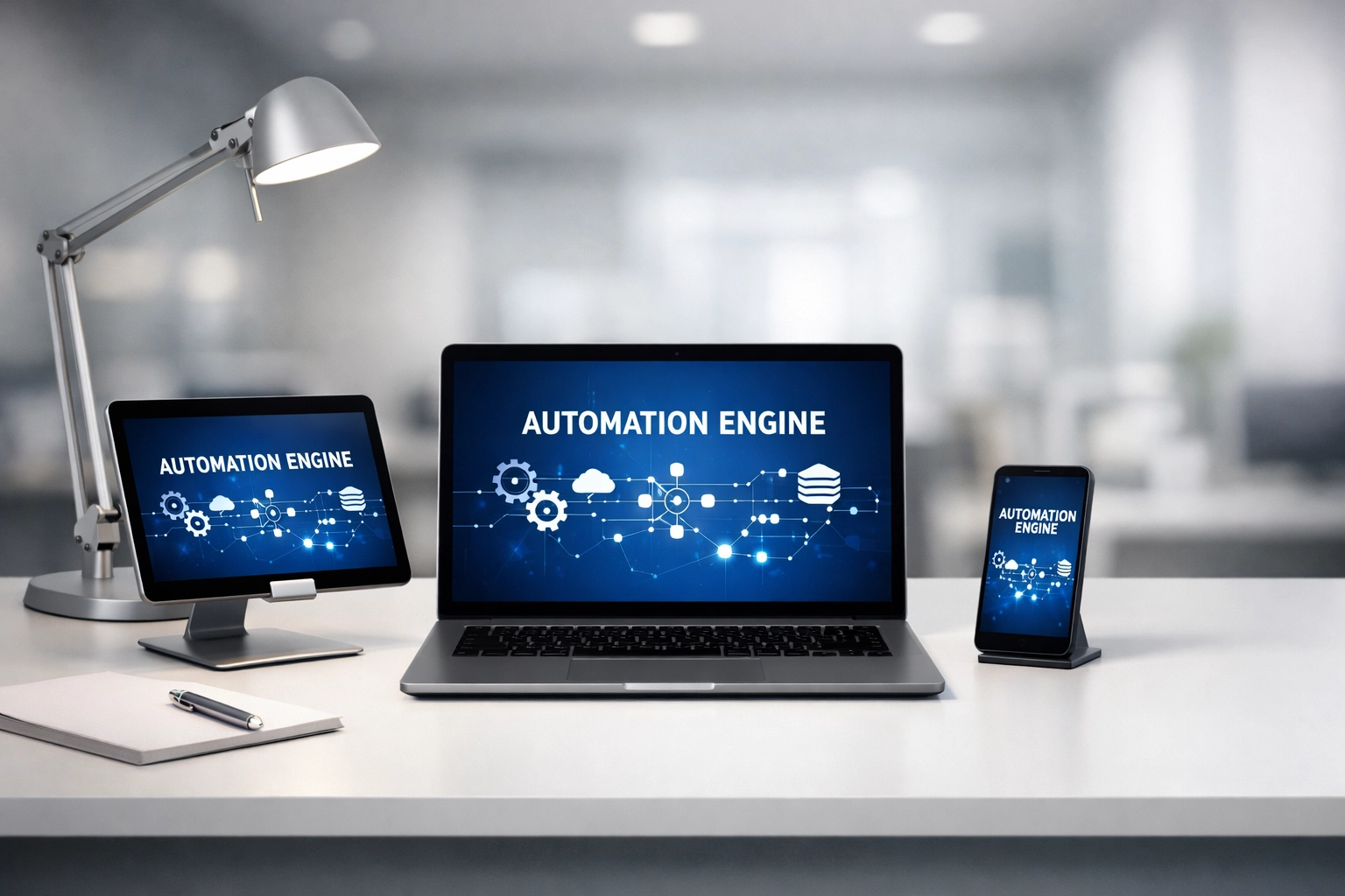Professional CRM setup and workspace illustrating workflow automation for small business.