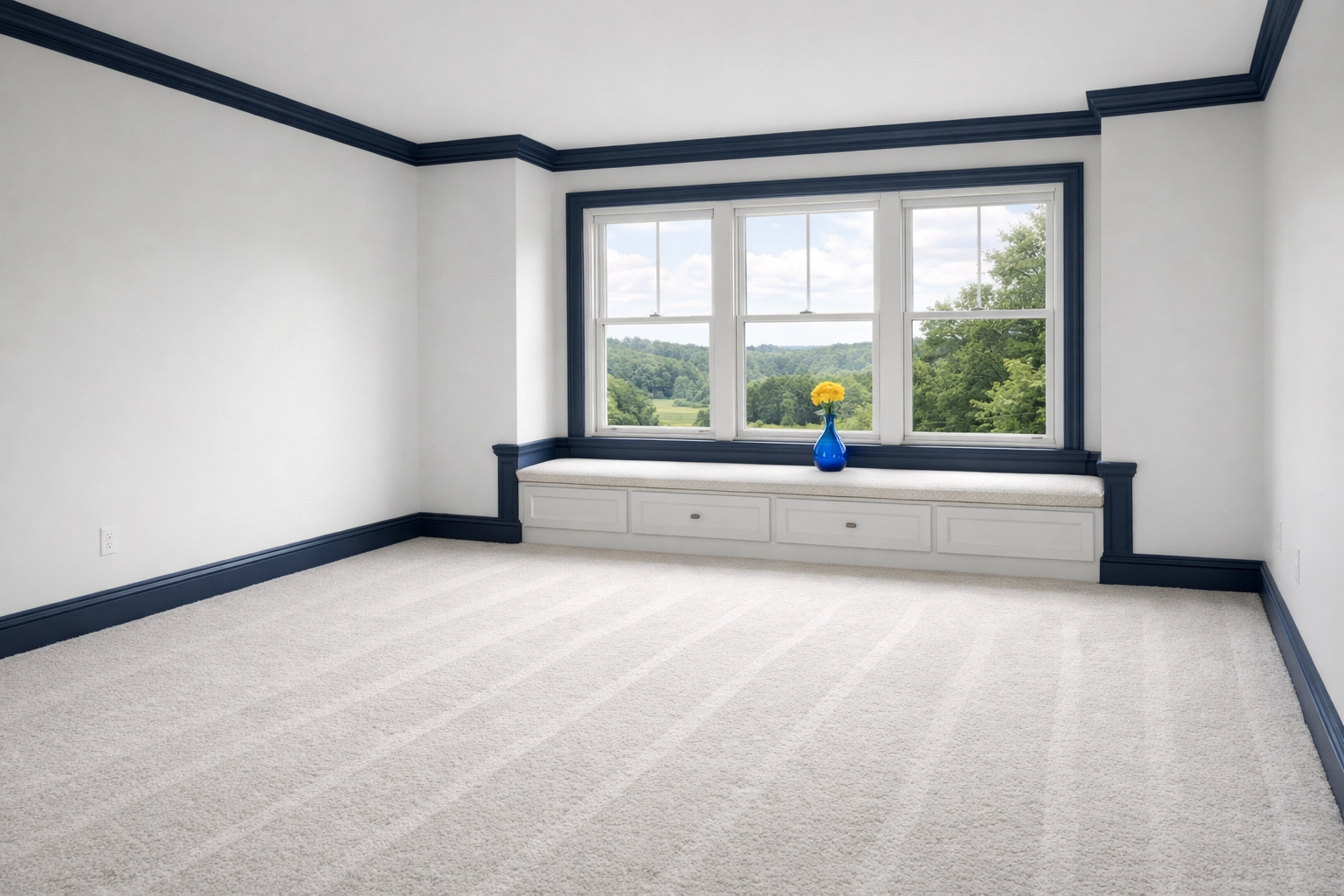 Pristine bedroom after move-out cleaning Worcester MA featuring fresh vacuum tracks and sanitized surfaces.