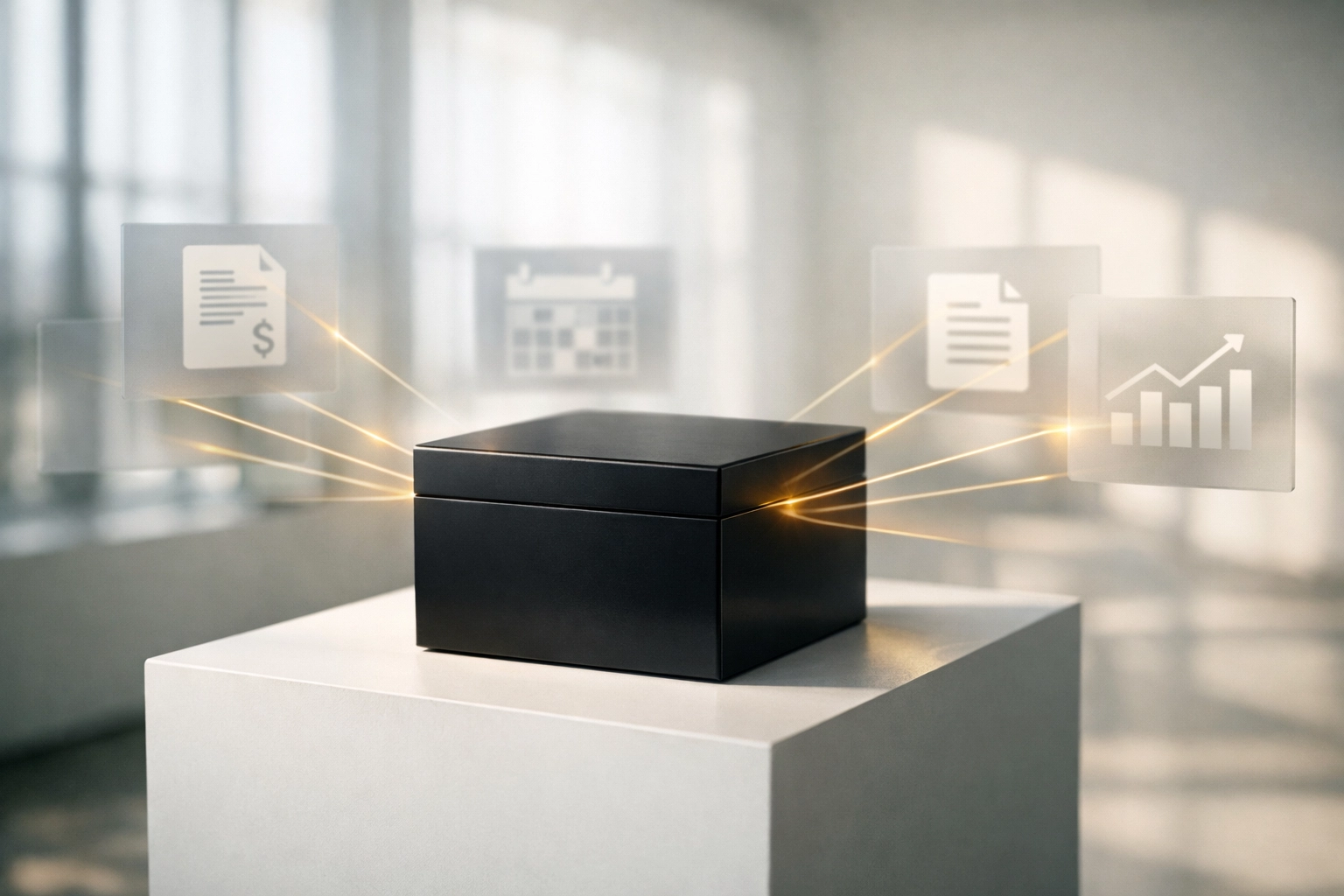 Business-in-a-box concept with hidden back office complexity contained in elegant solution