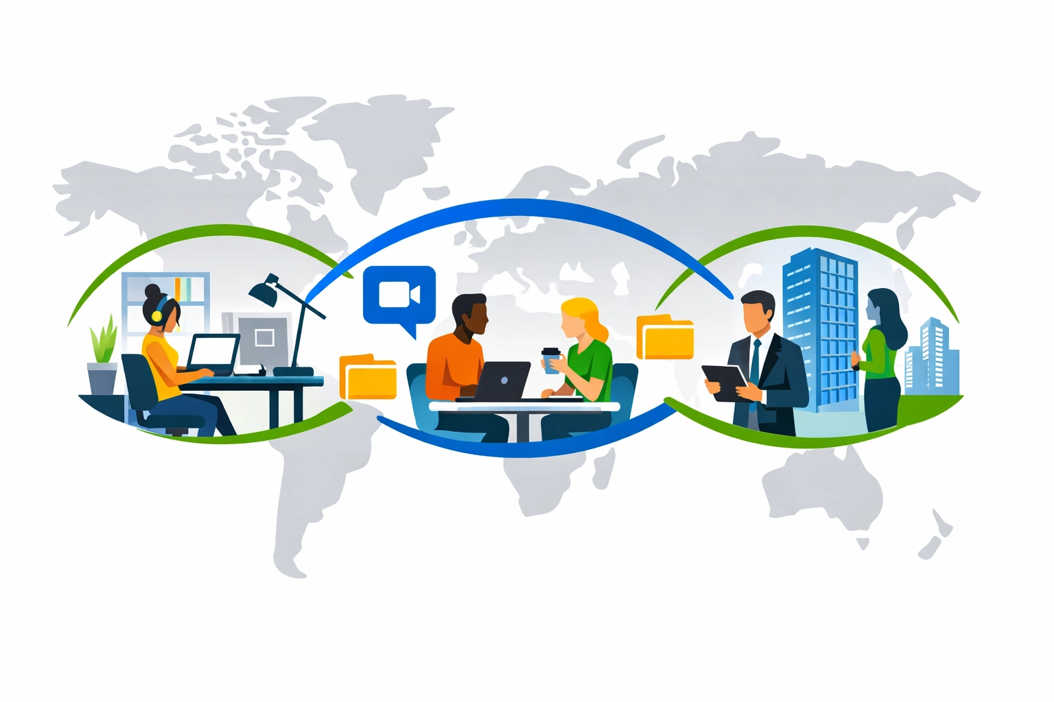 Concierge tax professionals connecting with clients globally via secure video conferencing and remote tools.