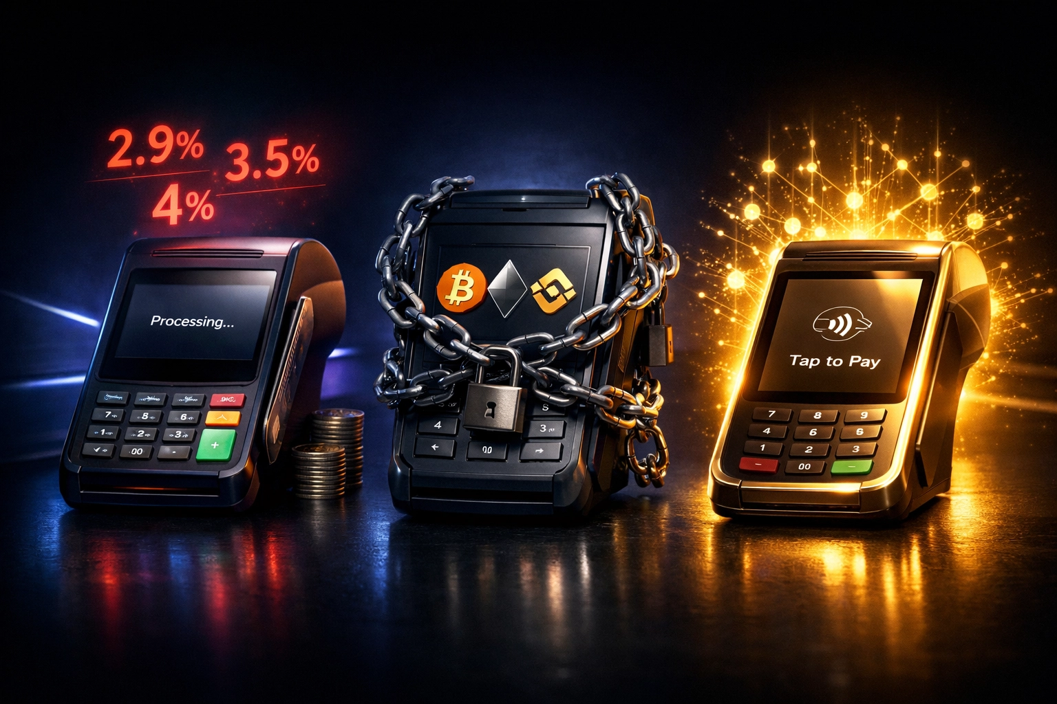 Comparison of traditional crypto payment processors versus Larecoin's blockchain payment technology