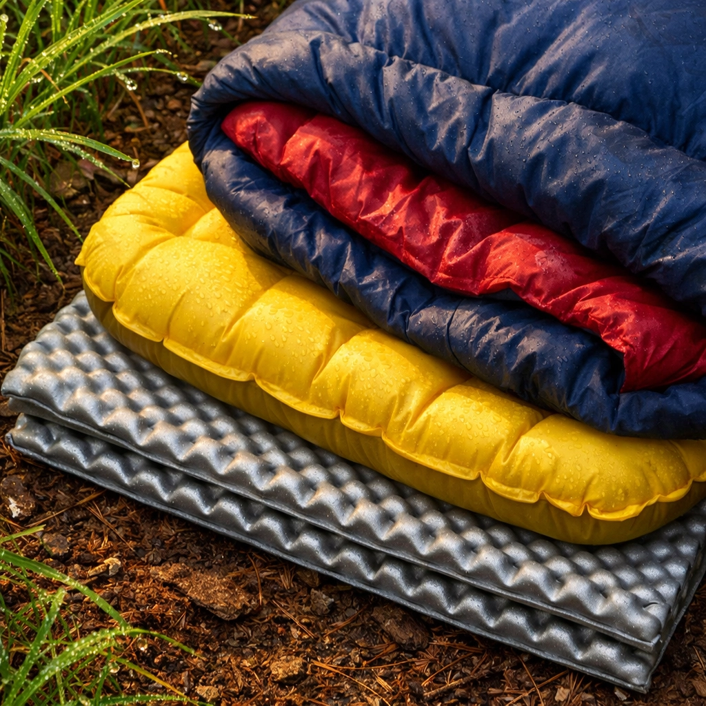 Layered sleeping mats and insulation for night camping in the UK