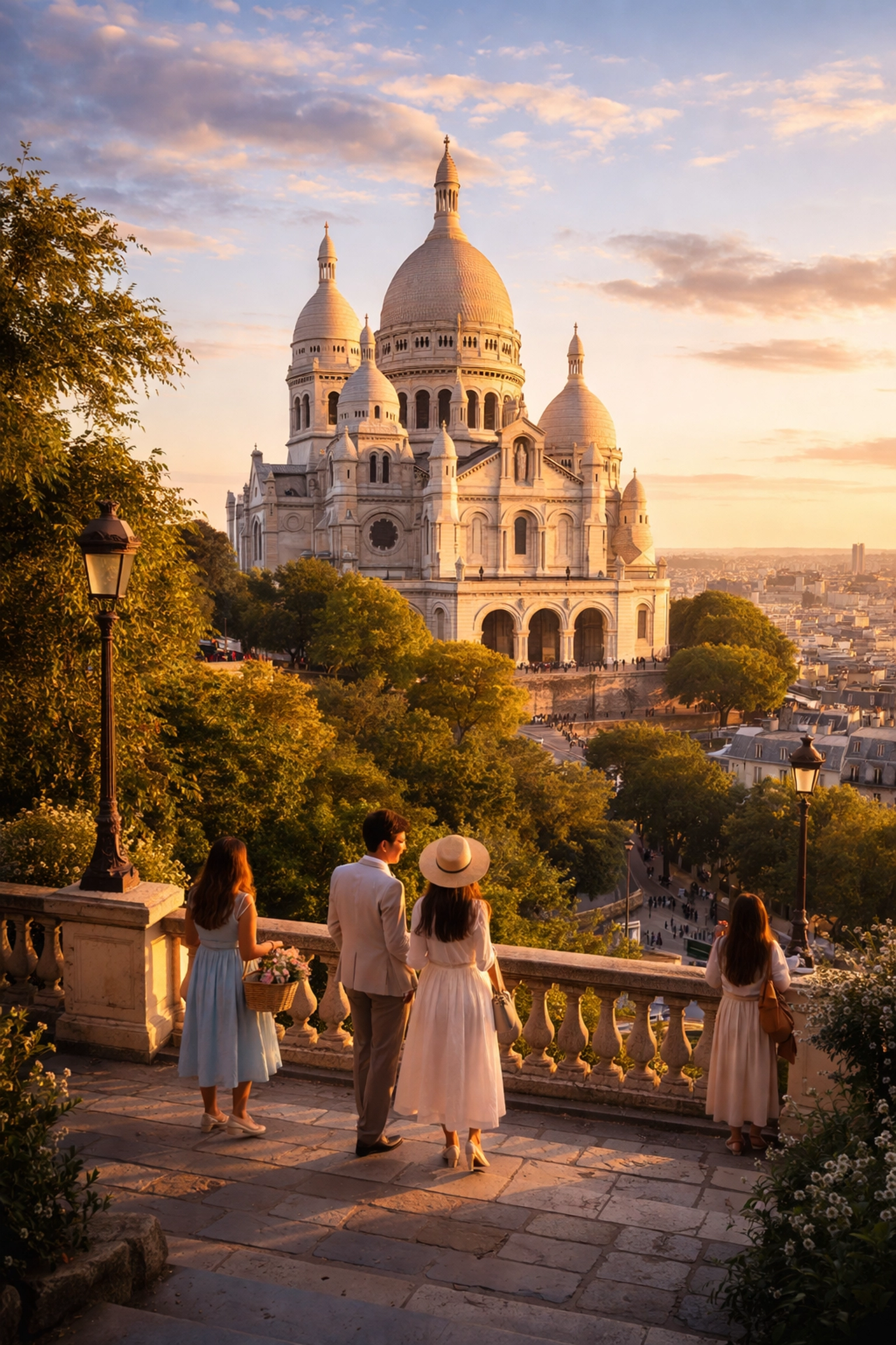 Sacrรฉ-Cลur Basilica in Montmartre with panoramic views of Paris rooftops