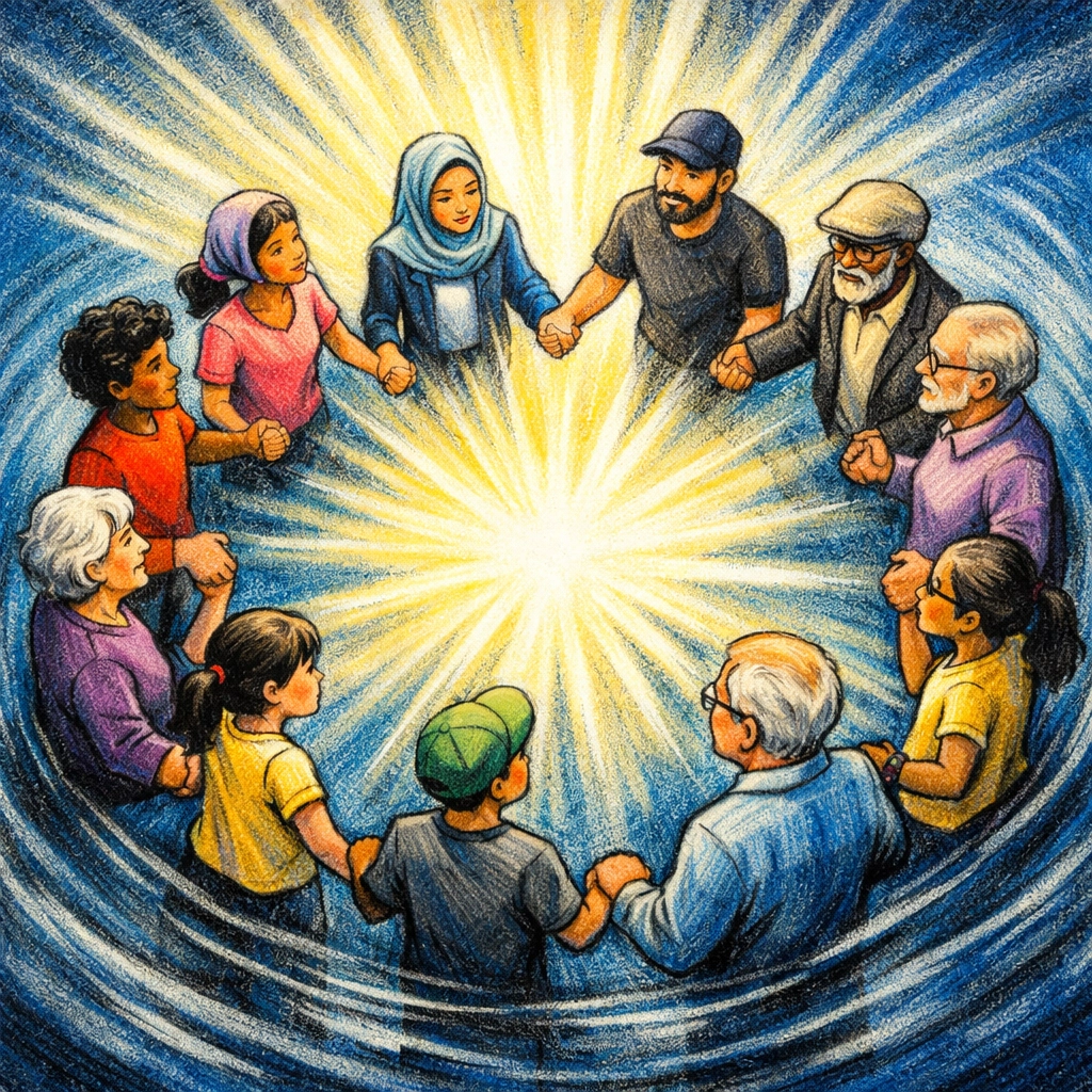 Diverse church community holding hands in unity representing mission and outreach in Memphis