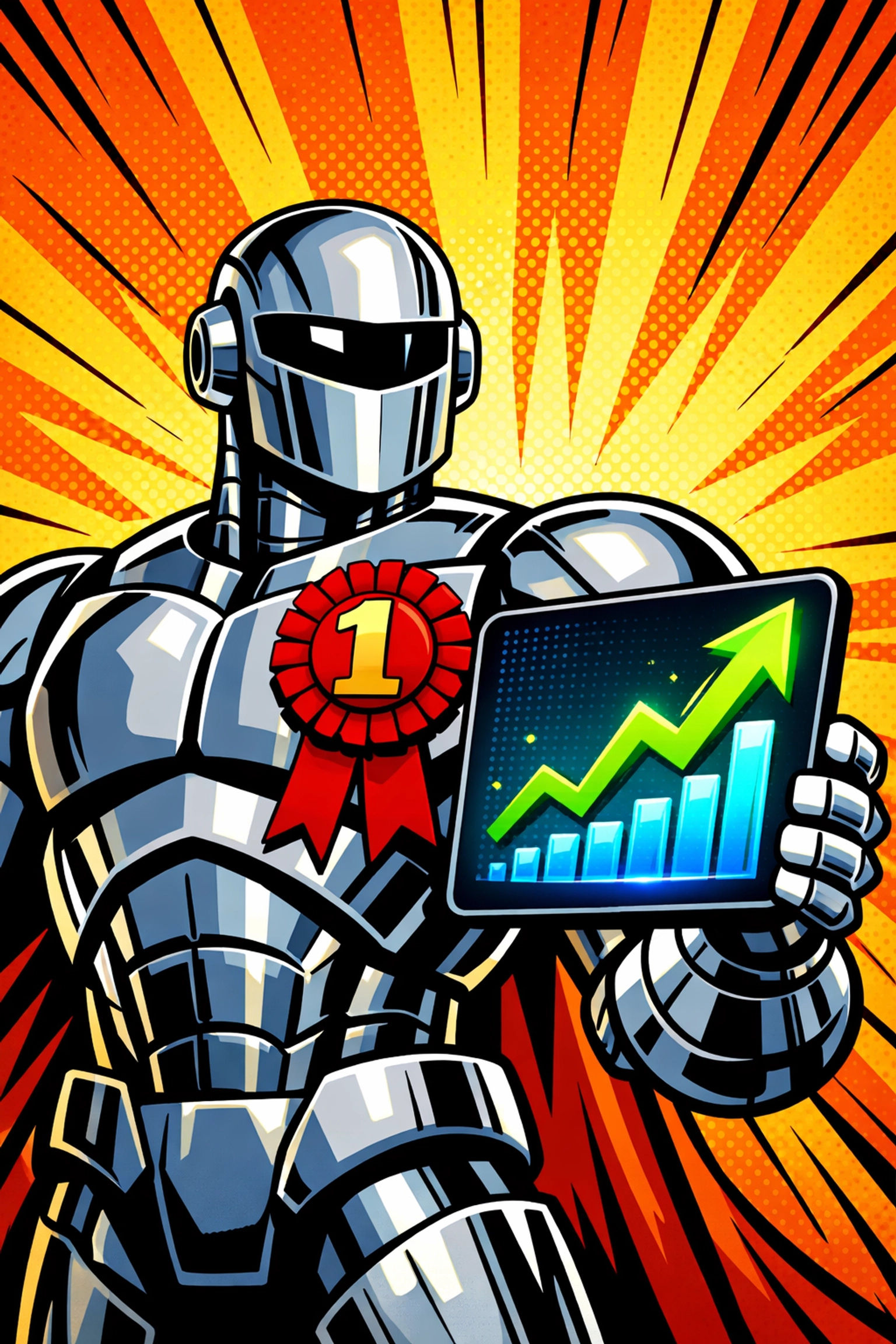 Successful AI employee with a growth chart representing increased business productivity and scale.