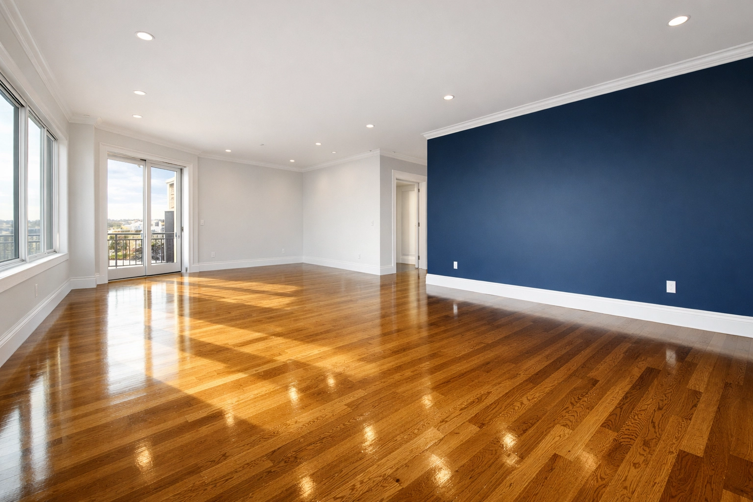 Empty luxury Worcester apartment living room showcasing a professional move-out cleaning Worcester result.