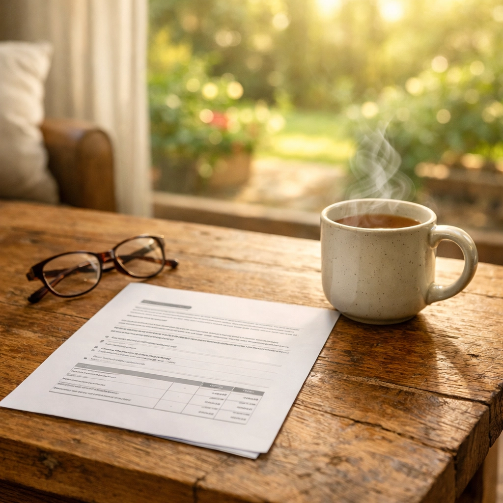 Simplified probate documents and a cup of tea representing stress-free fixed fee probate services.