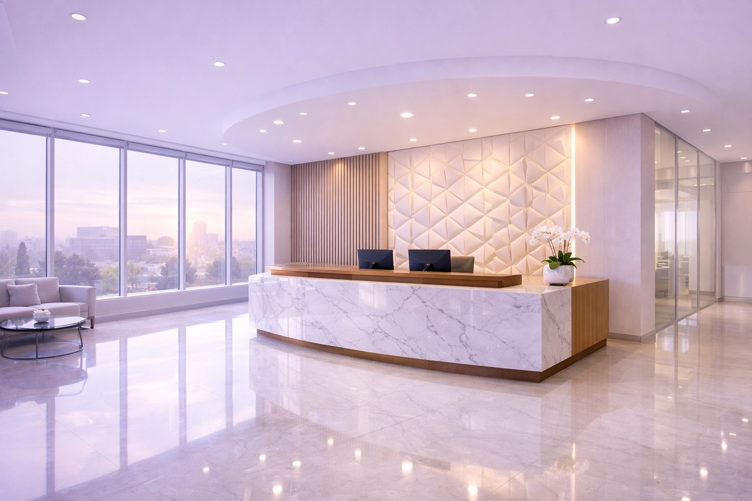 Sparkling clean Waterloo office reception area showcasing high commercial cleaning standards.