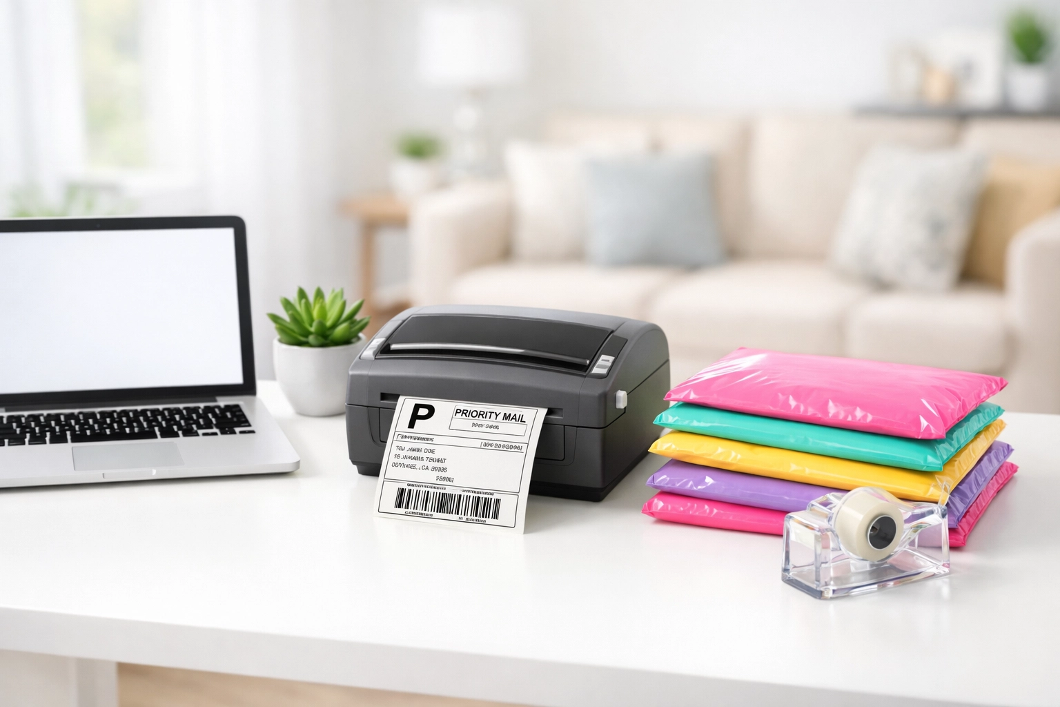 Professional home office shipping station for a successful eBay reselling side hustle.